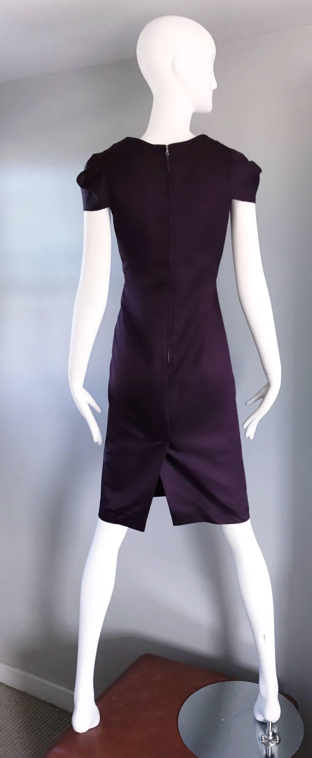 6267 Purple Aubergine Silk and Cotton Cap Sleeve Futuristic Stretch Runway Dress For Sale 2