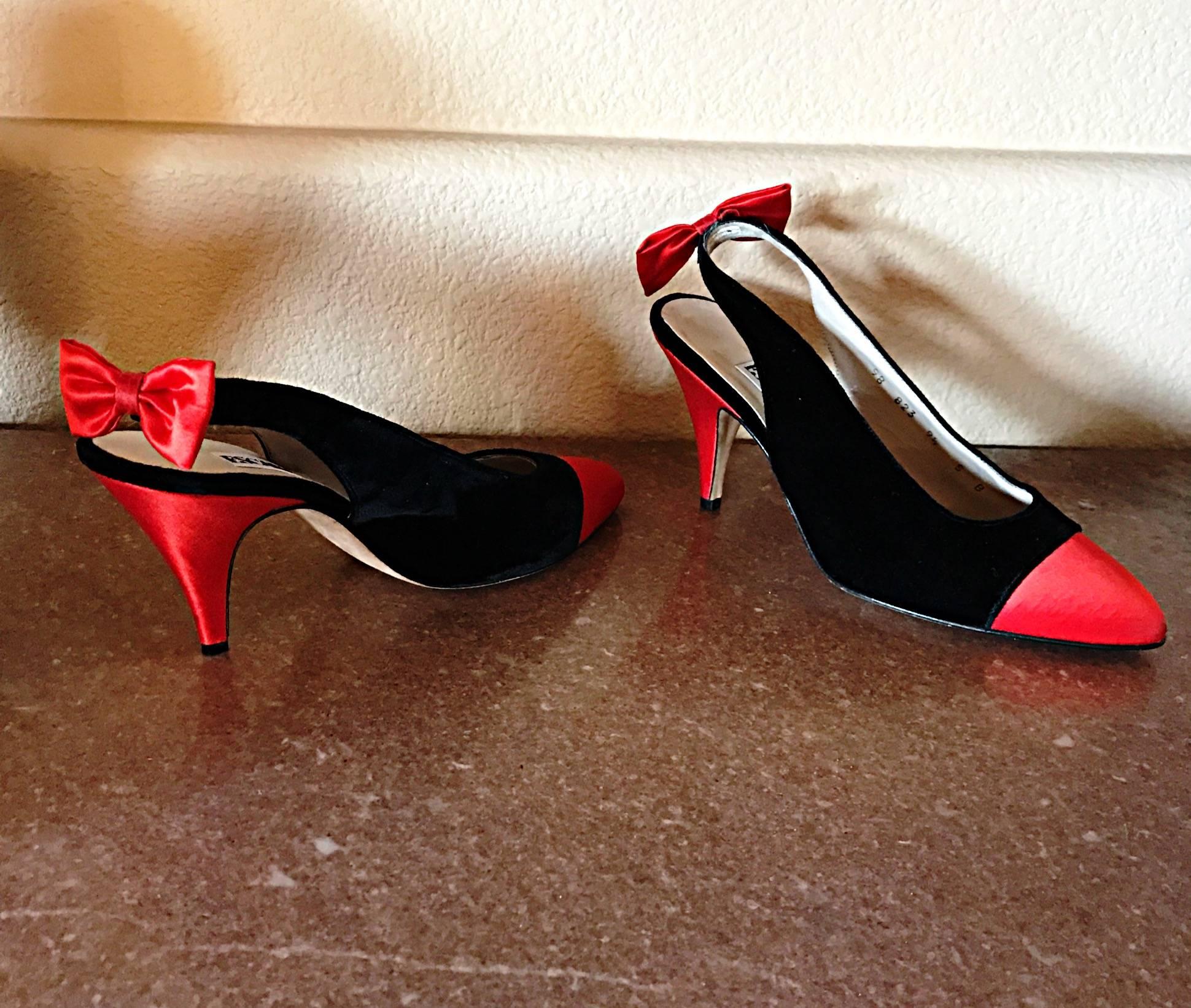 Vintage Escada Never Worn Red and Black Sz 9.5 Christmas Holiday Heels / Shoes 2