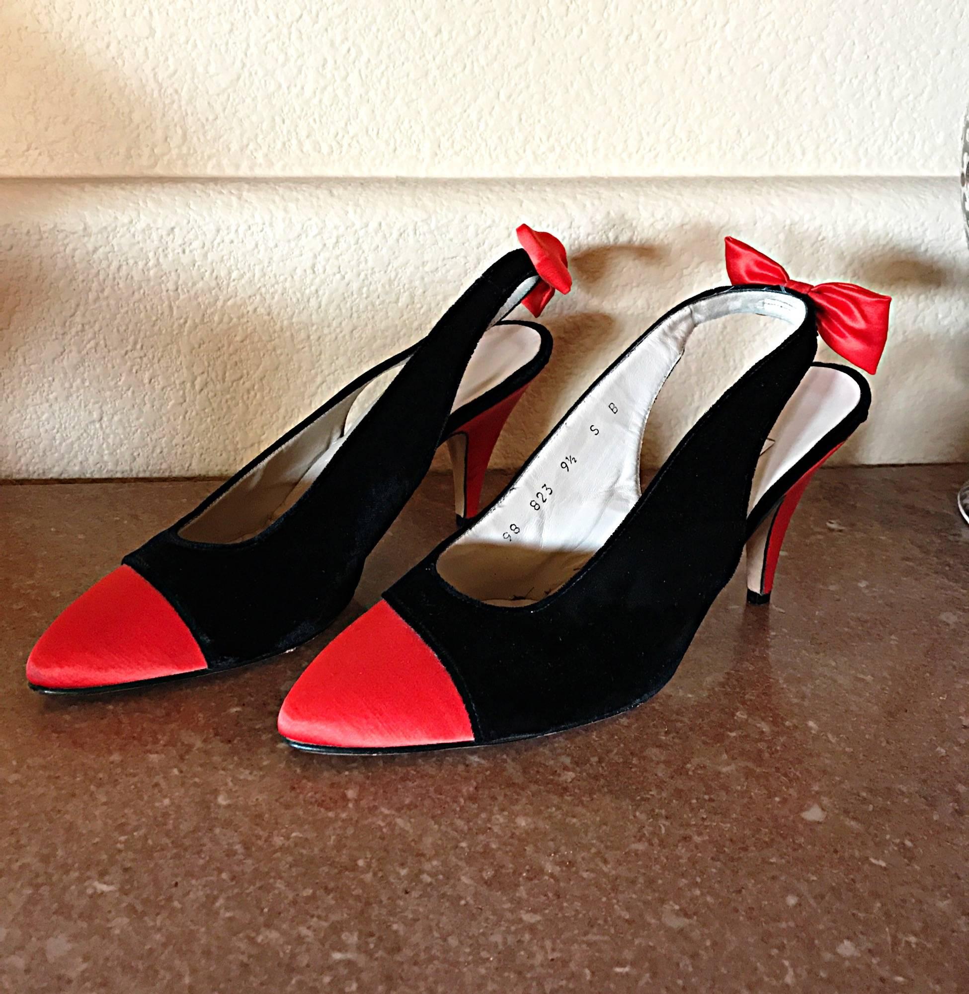 Vintage Escada Never Worn Red and Black Sz 9.5 Christmas Holiday Heels / Shoes 3