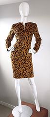 Vintage Vicky Tiel Couture Leopard Cheetah Print Wool Velvet 1980s Skirt Suit