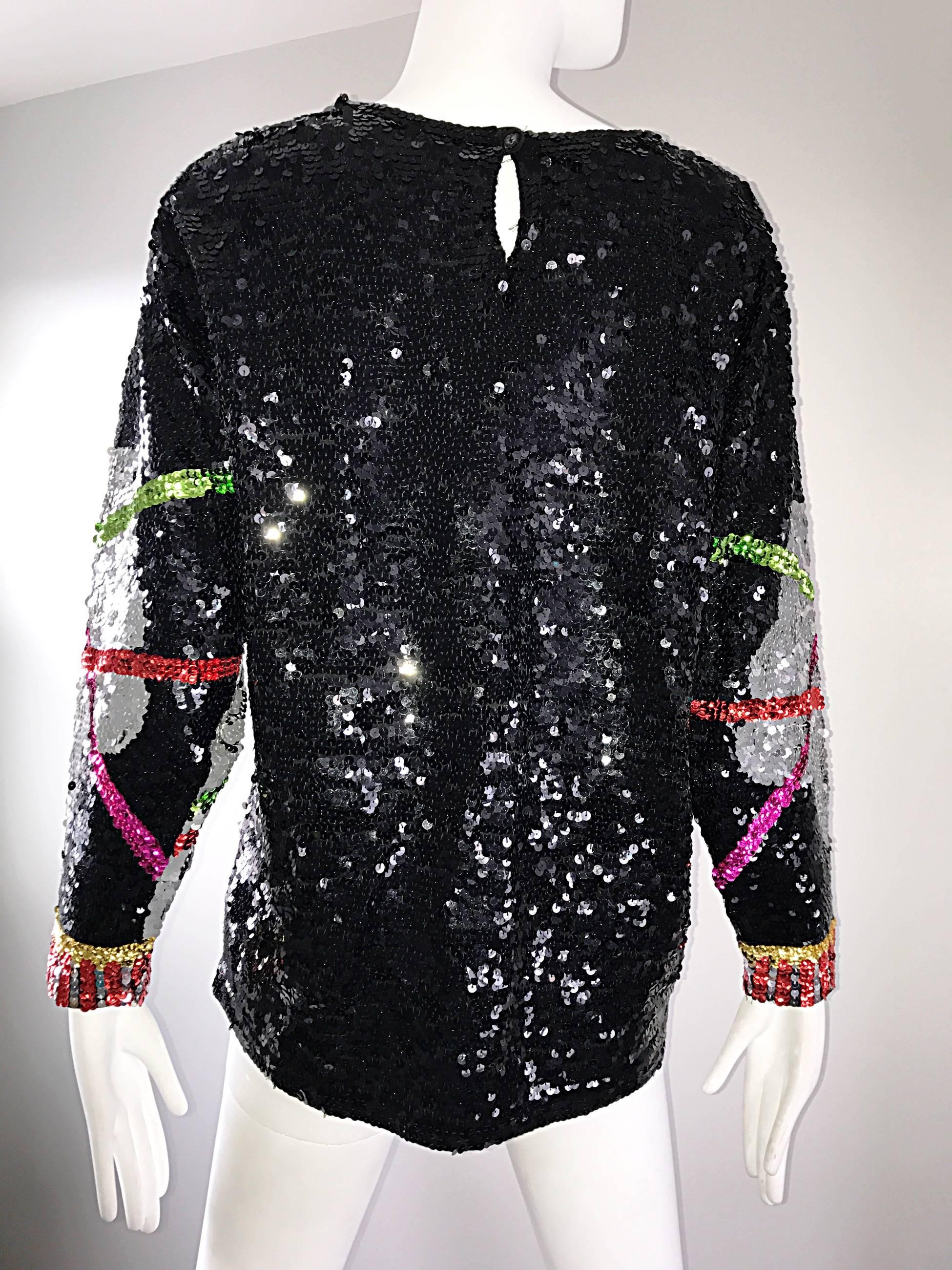 Women's Amazing Vintage ' Leaning Tower of Pisa ' Fully Sequined Long Sleeve Top Blouse For Sale