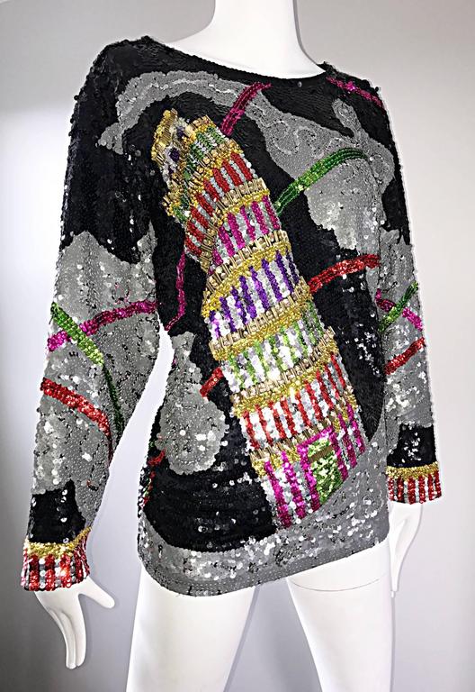 Amazing Vintage ' Leaning Tower of Pisa ' Fully Sequined Long Sleeve Top Blouse For Sale 4