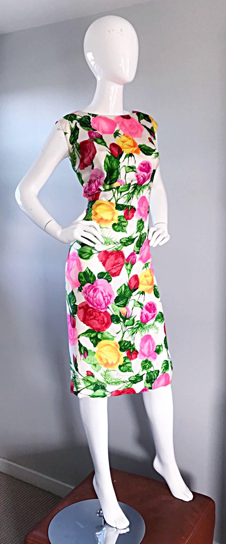 Gorgeous 1950s I Magnin Demi Couture Silk Rose Flower 50s 60s Vintage Dress 1