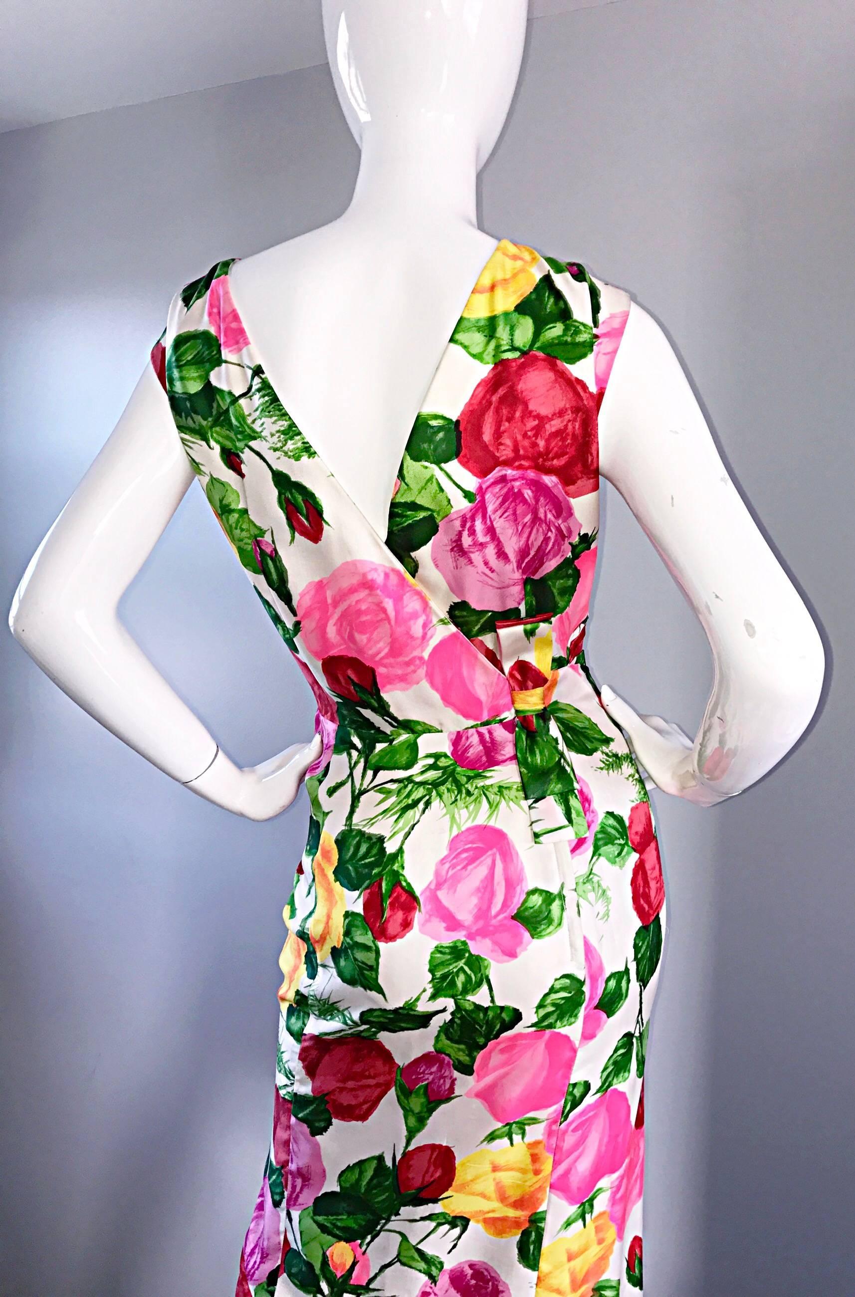 Women's Gorgeous 1950s I Magnin Demi Couture Silk Rose Flower 50s 60s Vintage Dress
