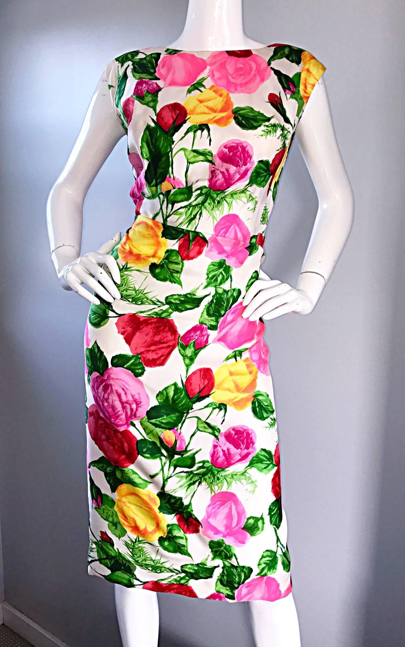 Gorgeous 1950s I Magnin Demi Couture Silk Rose Flower 50s 60s Vintage Dress 2