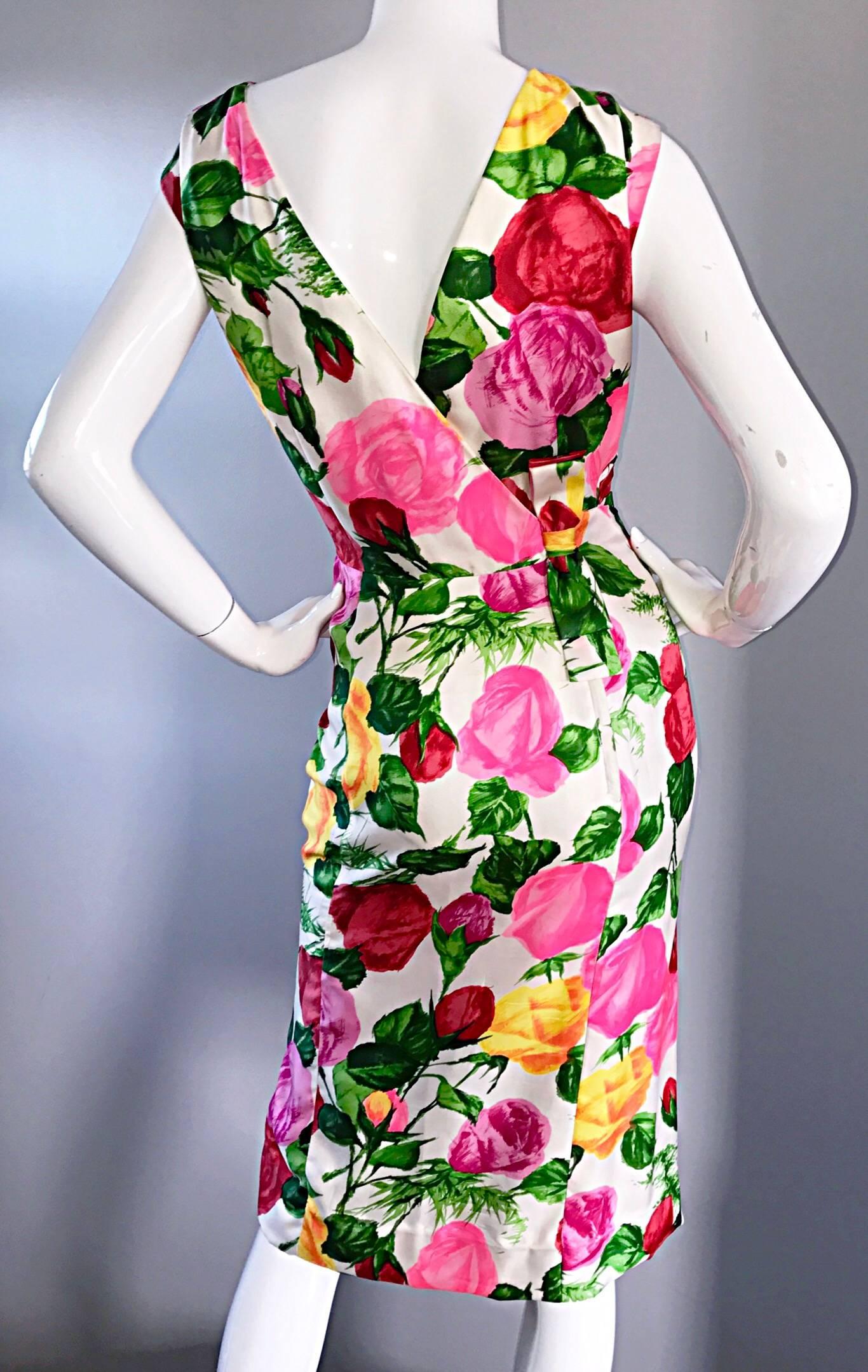 Gorgeous 1950s I Magnin Demi Couture Silk Rose Flower 50s 60s Vintage Dress 3