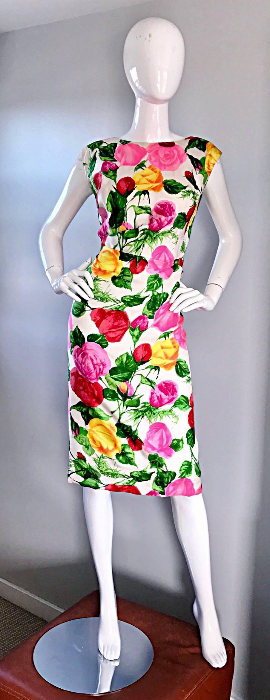 Gorgeous 1950s I Magnin Demi Couture Silk Rose Flower 50s 60s Vintage Dress 4