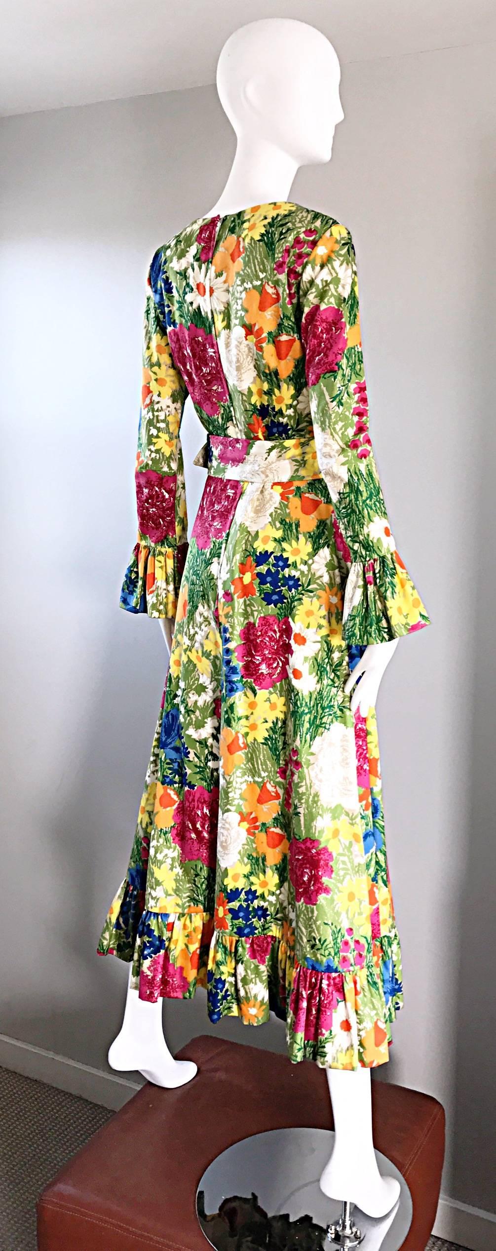 Carmen G Vintage 1970s Flower 70s Boho Belted Floral Cotton Maxi Dress Sz M 3