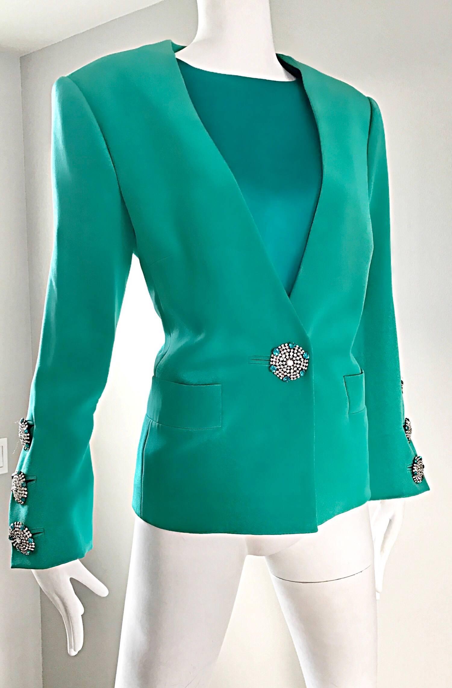 Yves Saint Laurent Haute Couture Ensemble veste et coquillage vintage vert Kelly Excellent état - En vente à San Diego, CA