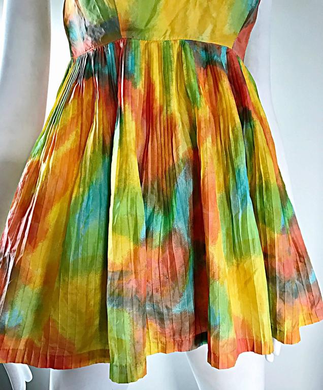 Amazing 1970s Vintage Tie Dye 70s Trapeze Colorful Sleeveless Romper Onesie at 1stDibs