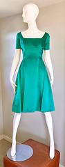 Beautiful 1950s Michael Novarese Kelly Green Silk Satin Fit n' Flare 50s Dress
