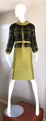 1960s I Magnin Chartreuse Green Silk Shantung 3 Piece Dress and Jacket Ensemble