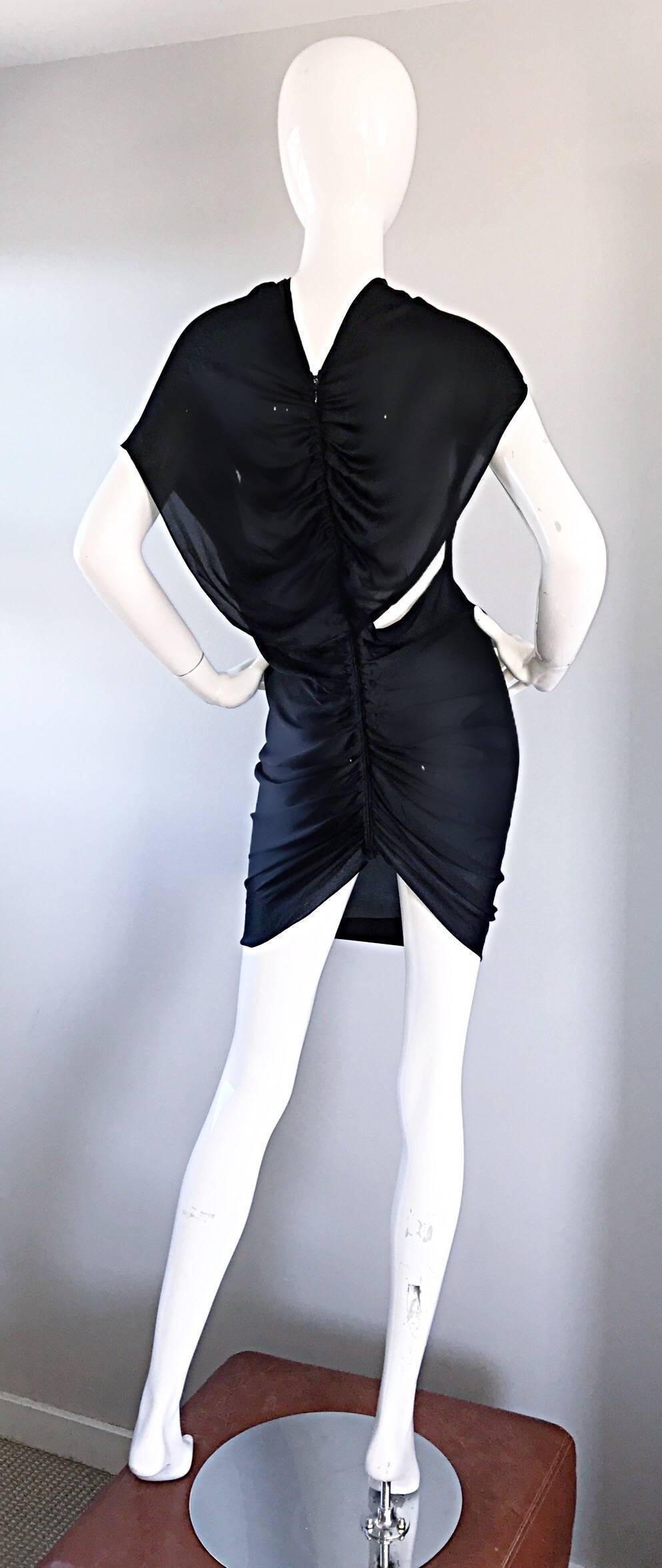 Rare Alexander McQueen Black Silk 2010 Black Runway ' Skeleton ' Mini Dress In Excellent Condition In San Diego, CA