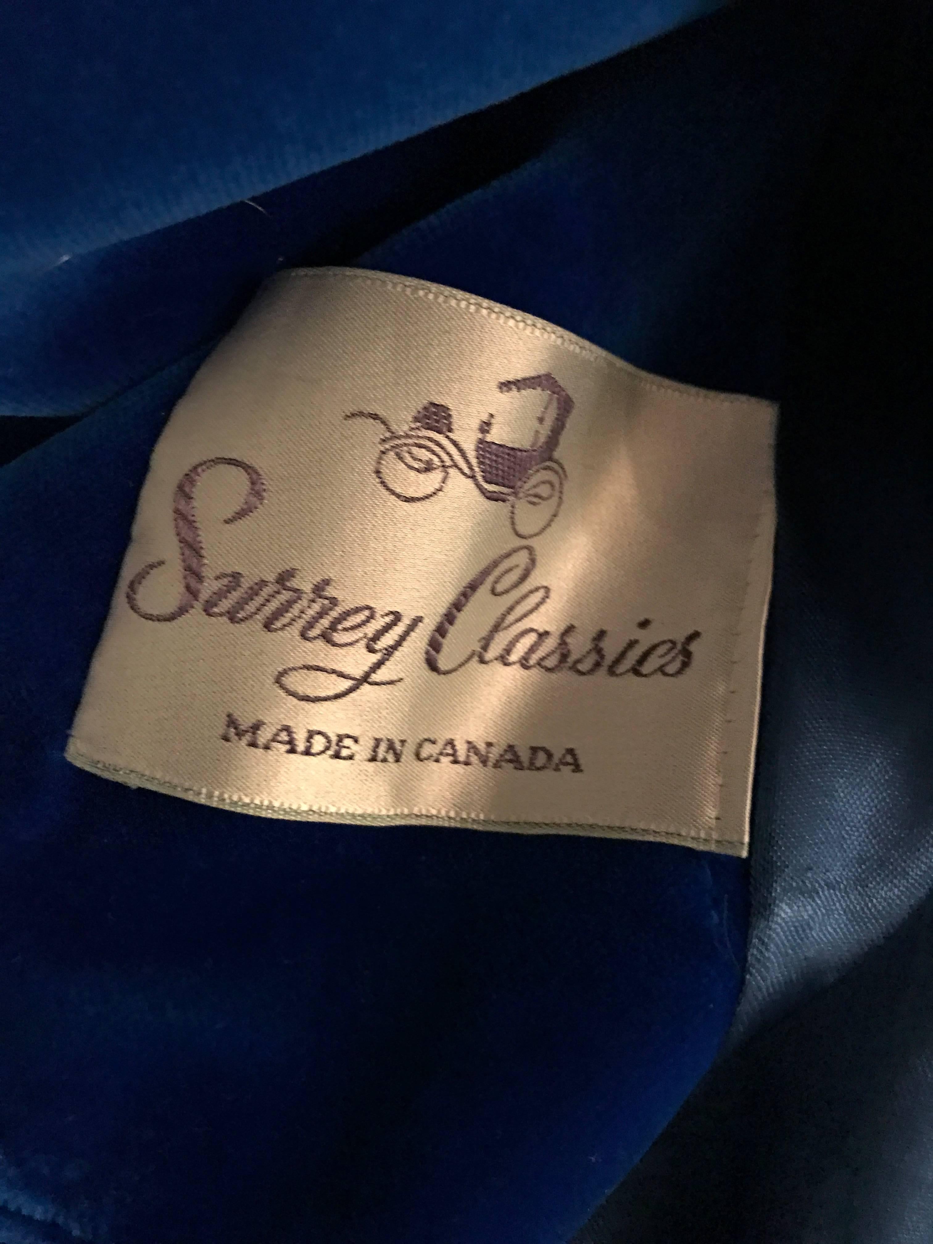 1960s Surrey Classics Cerulean Royal Blue Velvet Double Breasted Jacket Coat  3