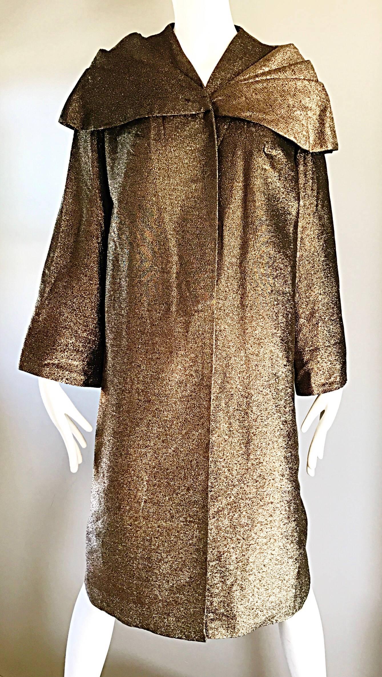 Women's Gorgeous 1950s Vintage Bronze Golden 50s Swing Opera Jacket Coat Avant Garde  For Sale