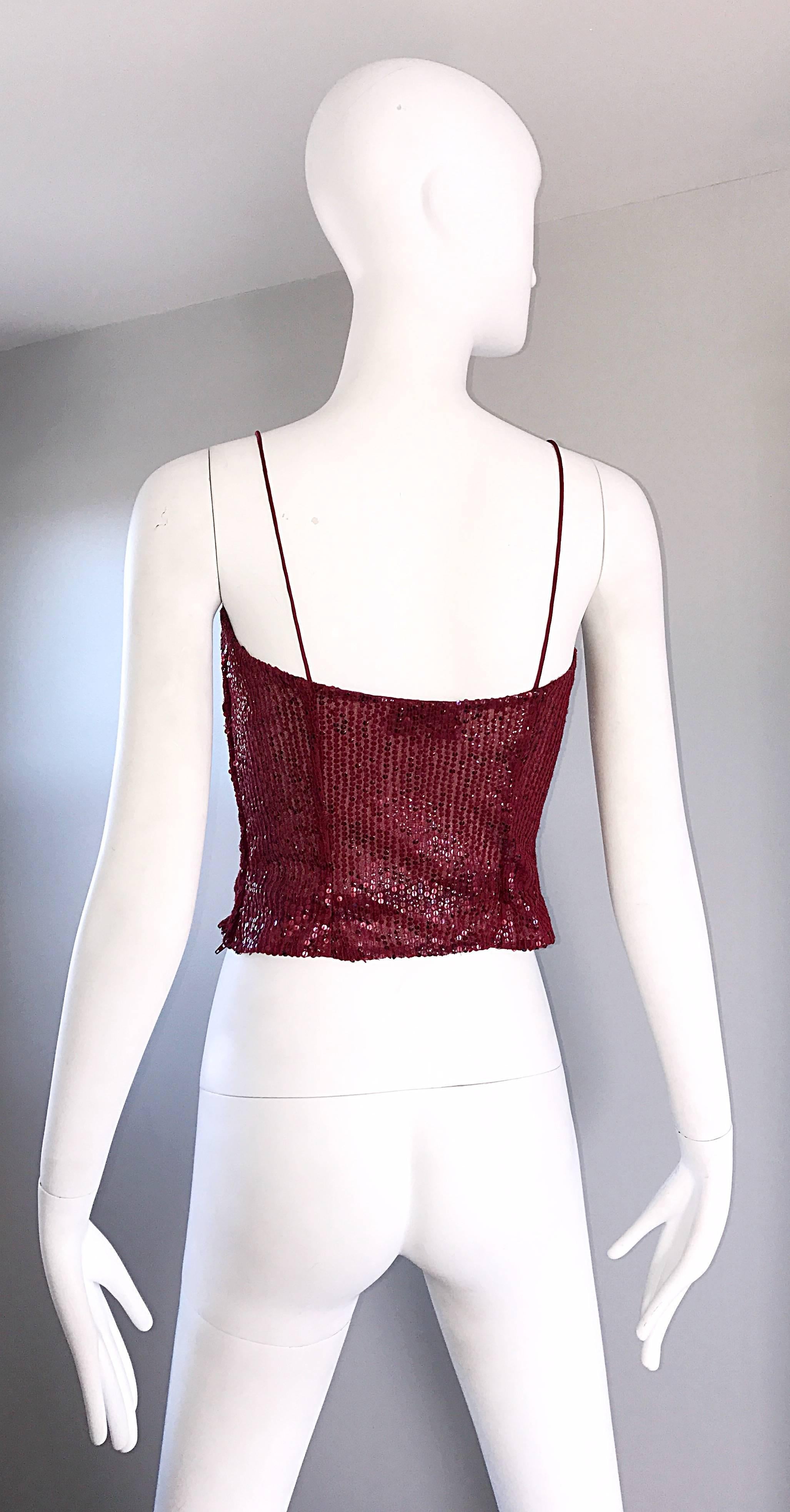 Brown Vintage Liancarlo 1990s Red Wine Colored Fully Sequined Silk 90s Top Blouse