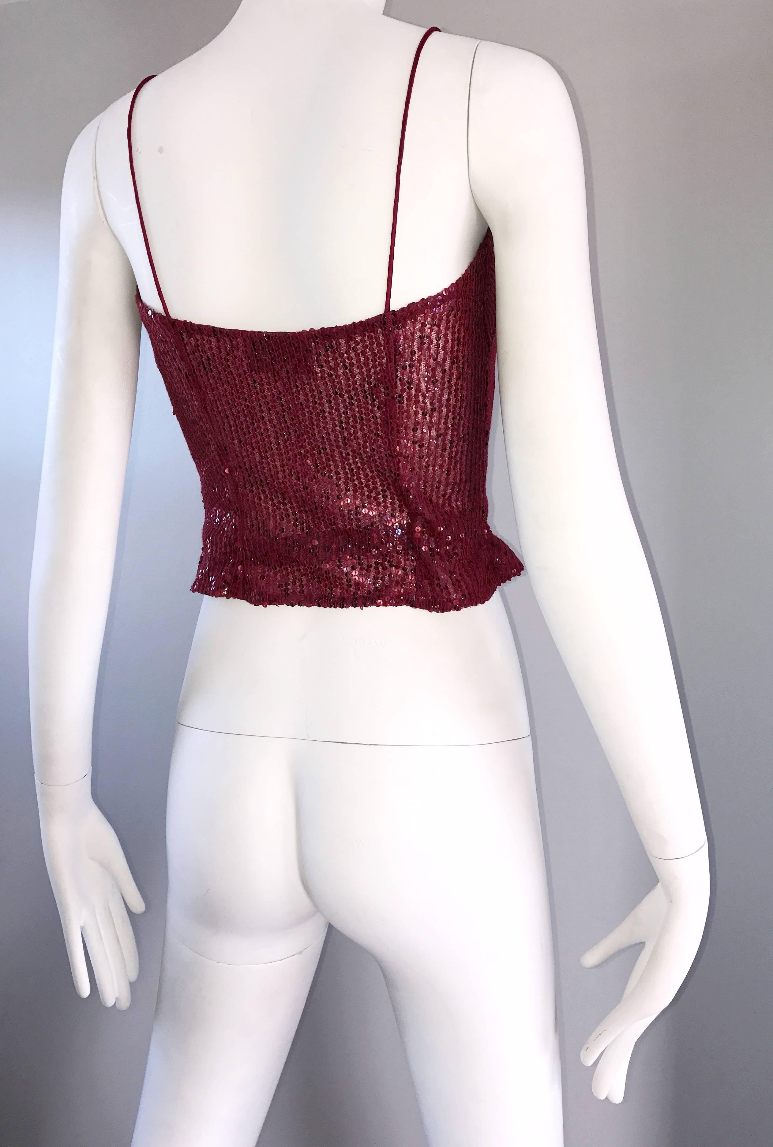 Vintage Liancarlo 1990s Red Wine Colored Fully Sequined Silk 90s Top Blouse 1