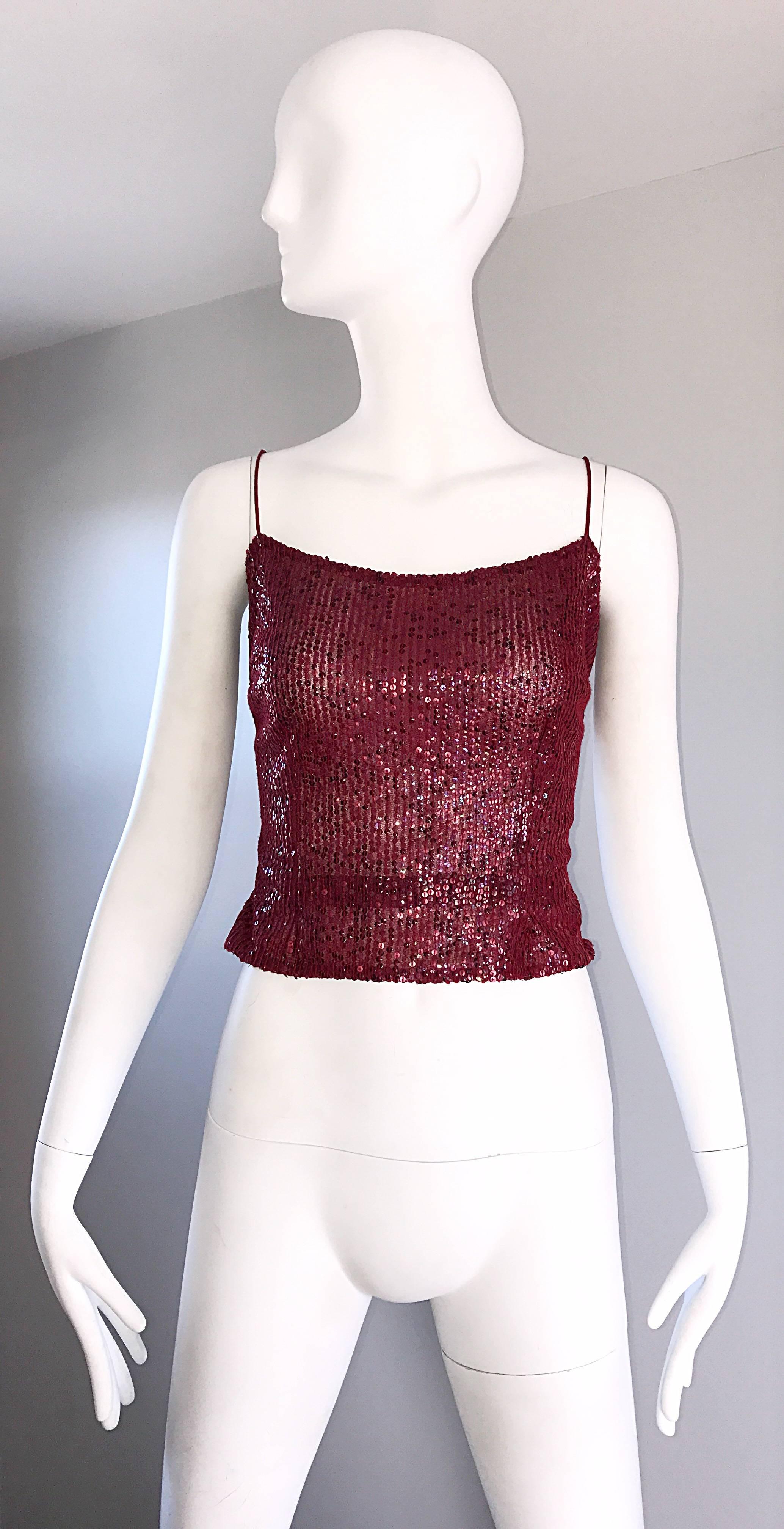 Vintage Liancarlo 1990s Red Wine Colored Fully Sequined Silk 90s Top Blouse 2