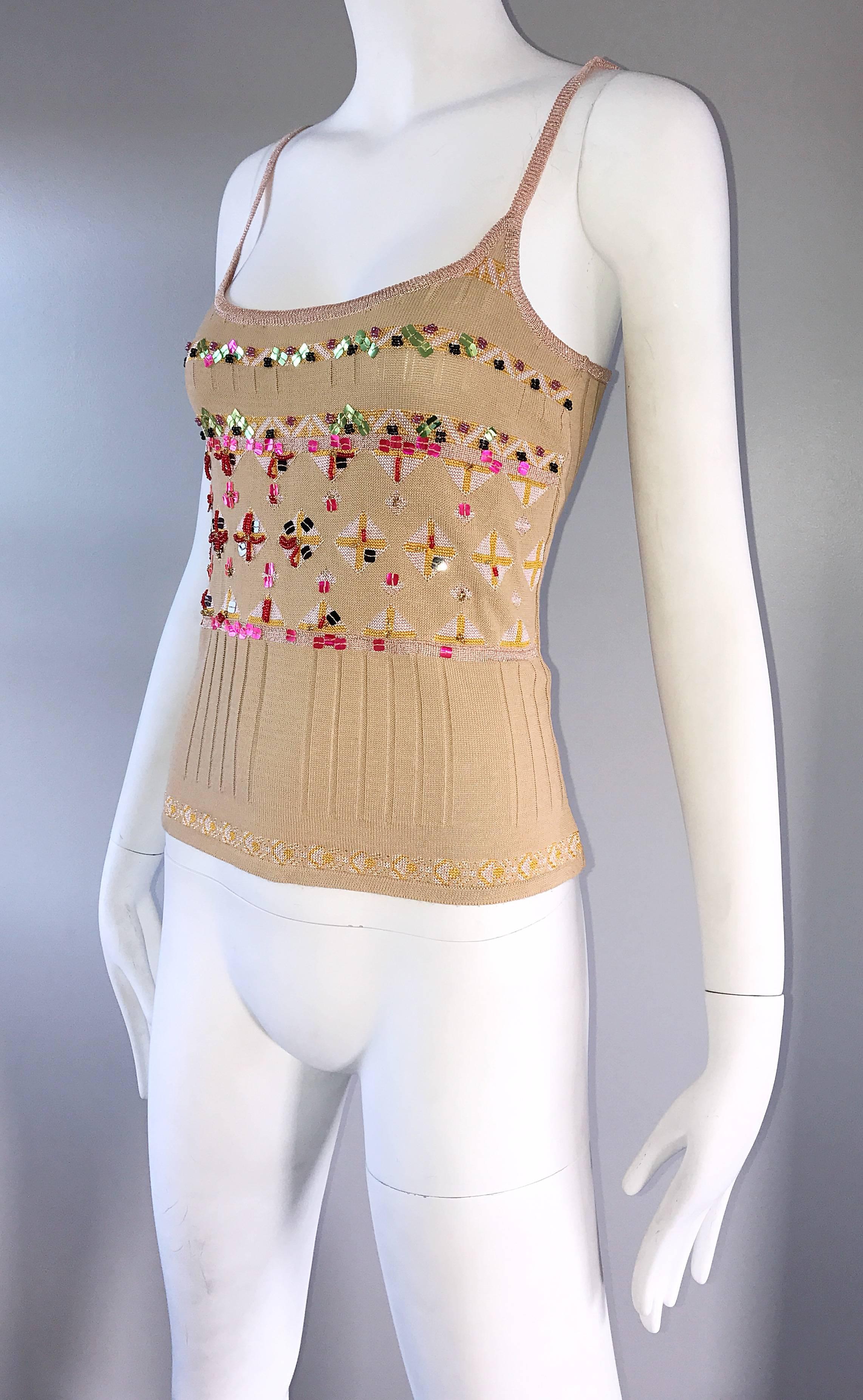 1990s Christian Lacroix Gold Sequined Metallic Sleeveless Sweater Vintage Top 1