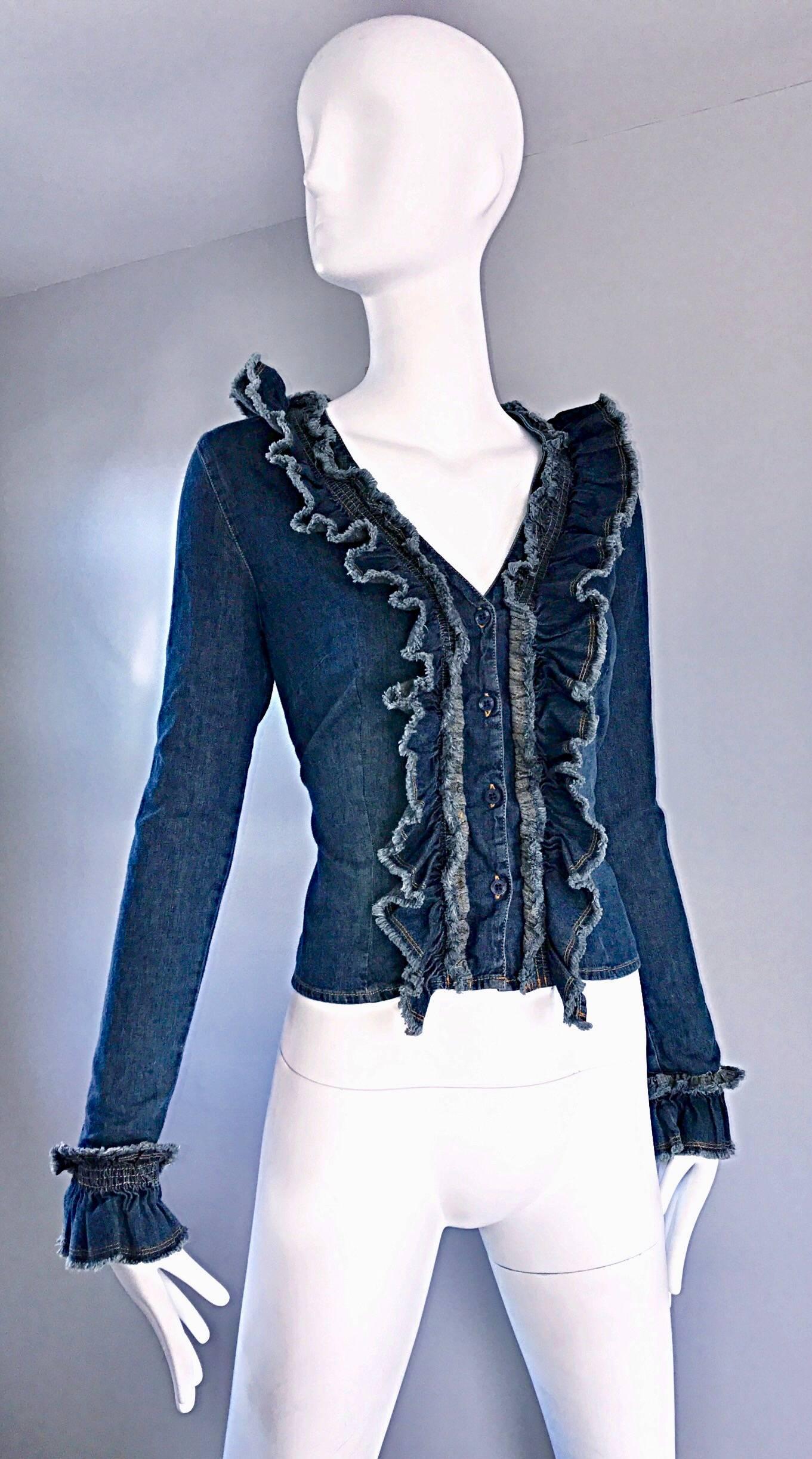 Vintage Moschino Size 10 Blue Jean Denim 1990s Fabulous 90s Ruffle ...