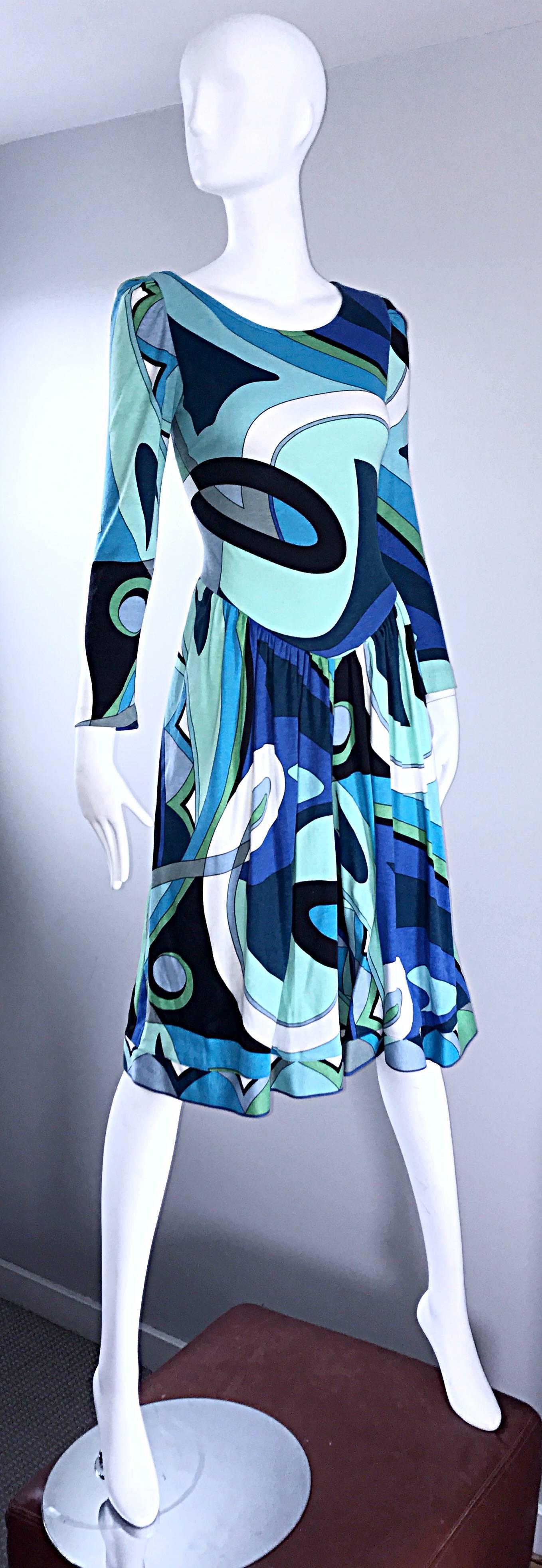 Purple Amazing Vintage 1990s Pucci - esque Kaleidoscope Blue + Green Culottes Jumpsuit 