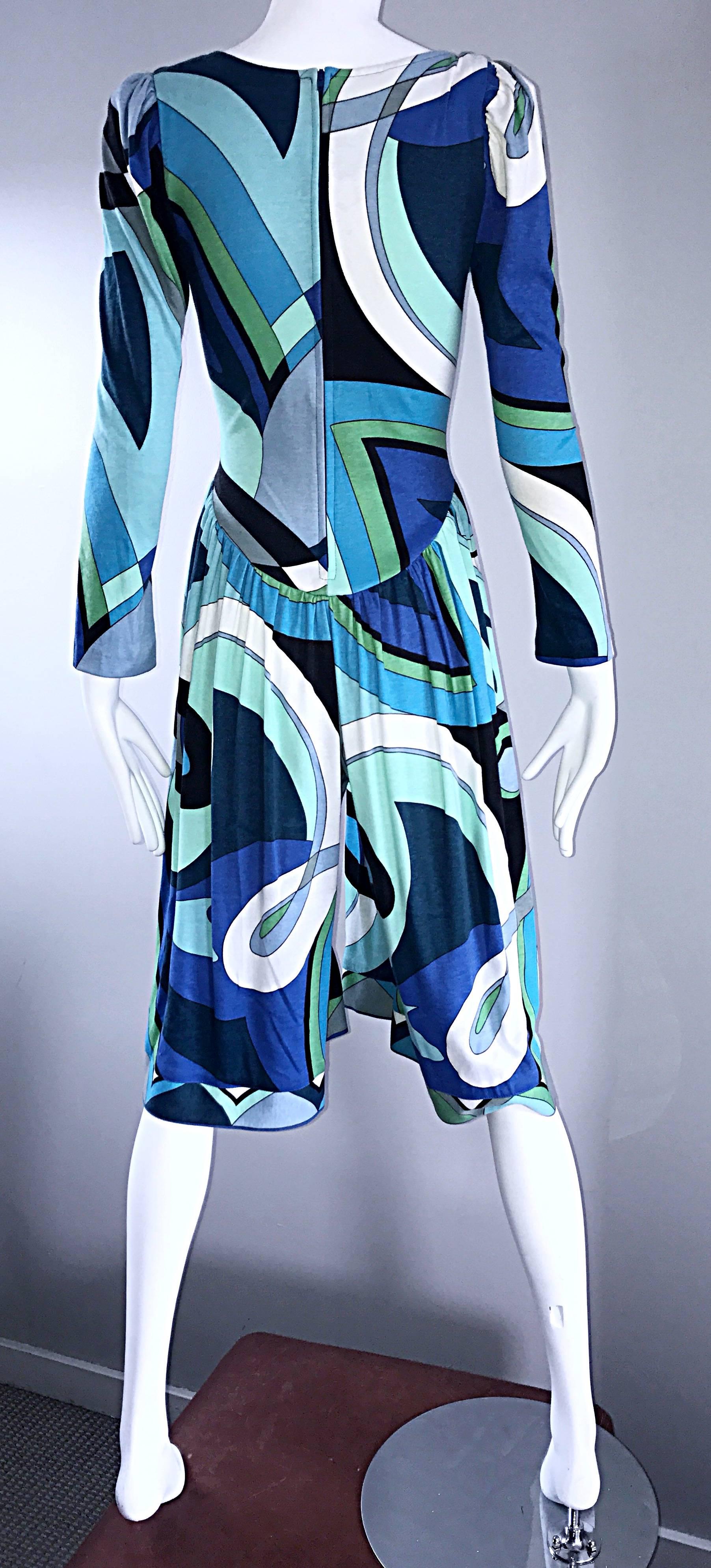 Amazing Vintage 1990s Pucci - esque Kaleidoscope Blue + Green Culottes Jumpsuit  3