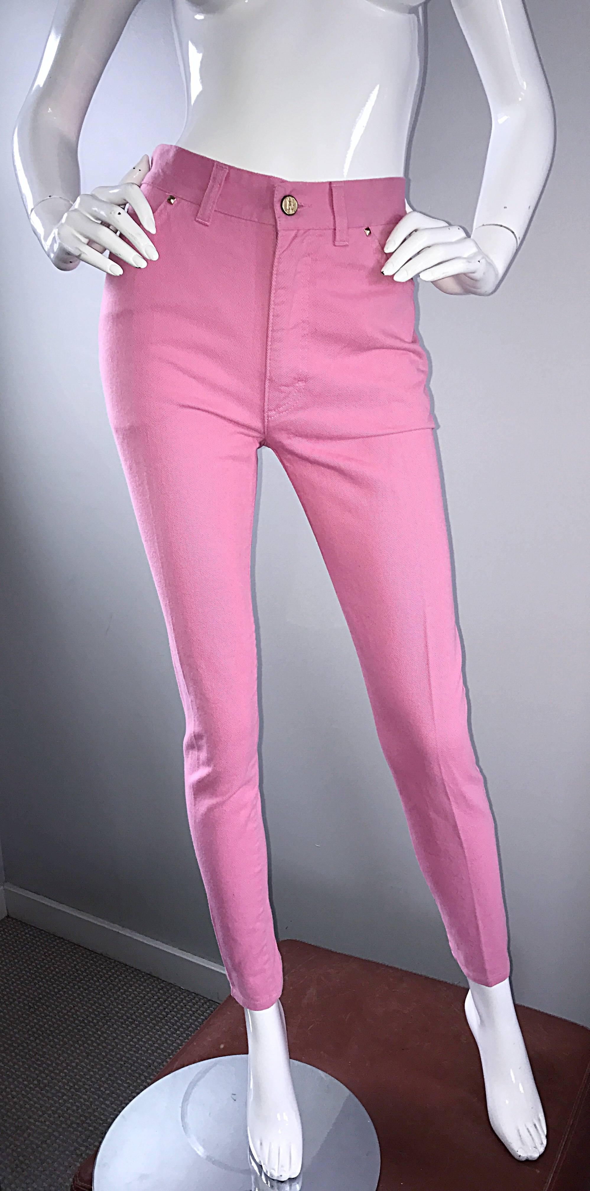 Jeans vintage anni '90 Escada Margaretha Ley Escada Bubblegum Pink Skinny a vita alta in vendita 2