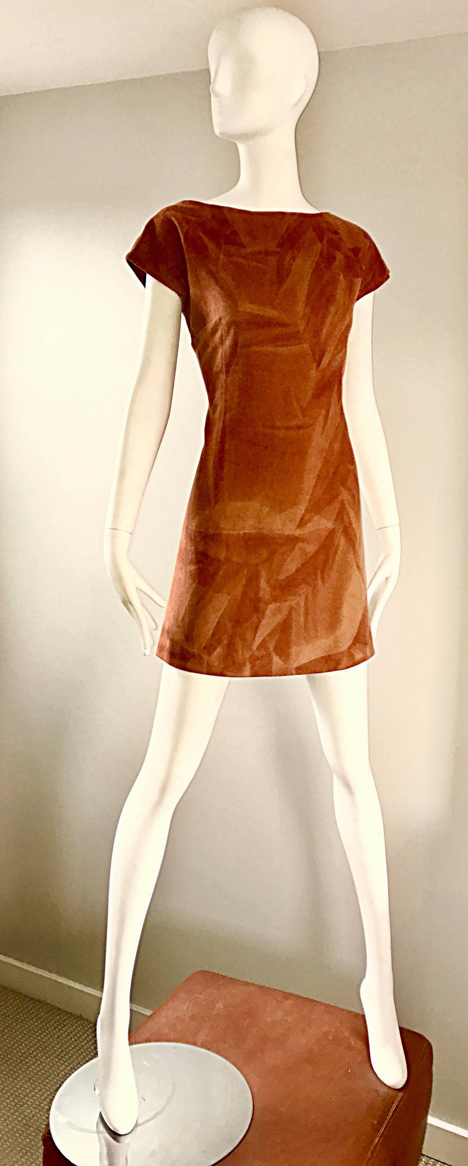Women's Rare 1960s Karl Lagerfeld for Fendi Rust Brown Abstract Wool A - Line 60s Dress