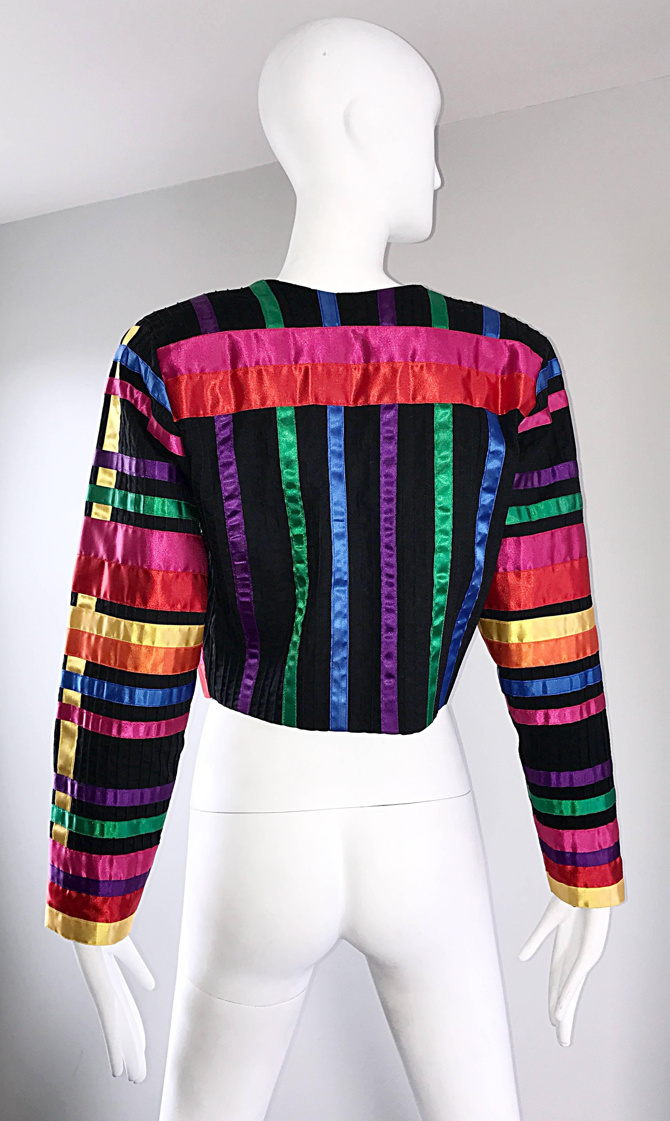 Black Fabulous Vintage Tachi Castillo Colorful Cotton + Silk Cropped Ribbon Jacket 