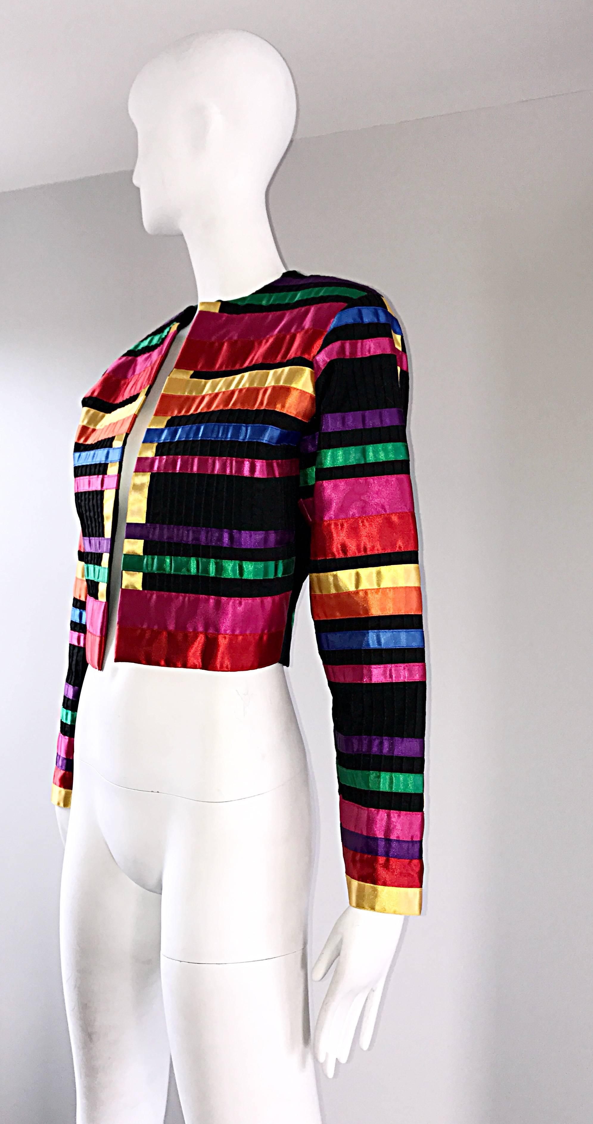 Women's Fabulous Vintage Tachi Castillo Colorful Cotton + Silk Cropped Ribbon Jacket 