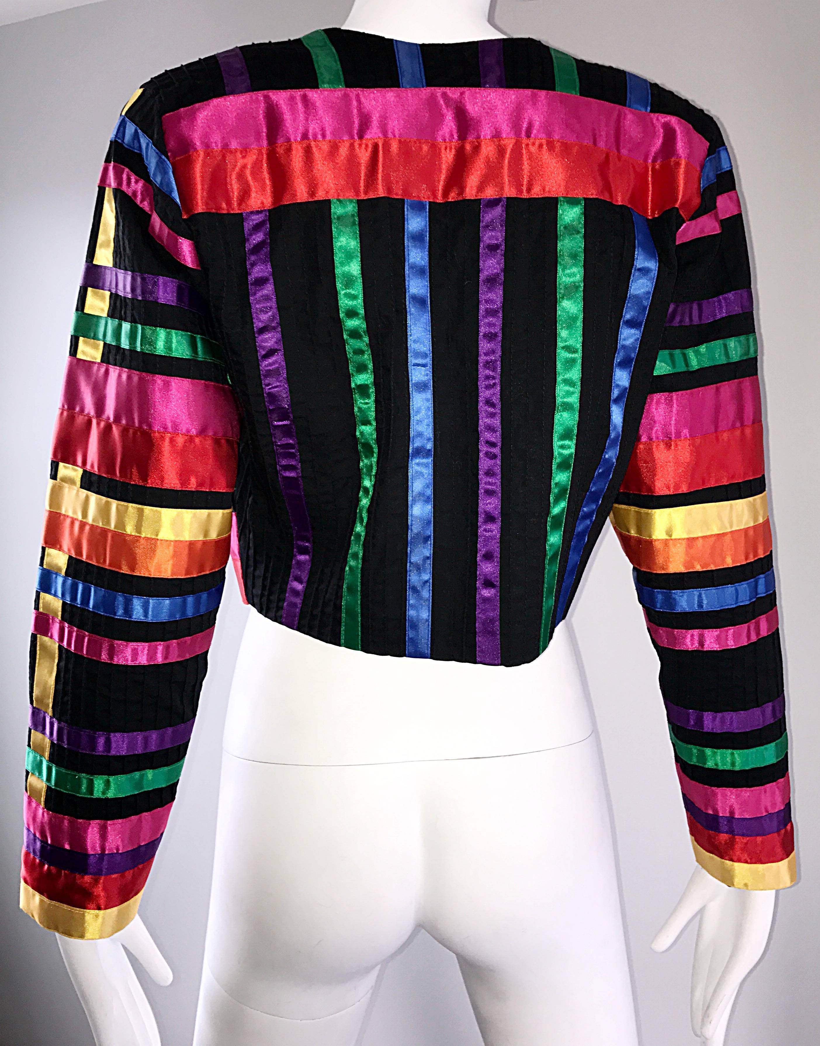 Fabulous Vintage Tachi Castillo Colorful Cotton + Silk Cropped Ribbon Jacket  2