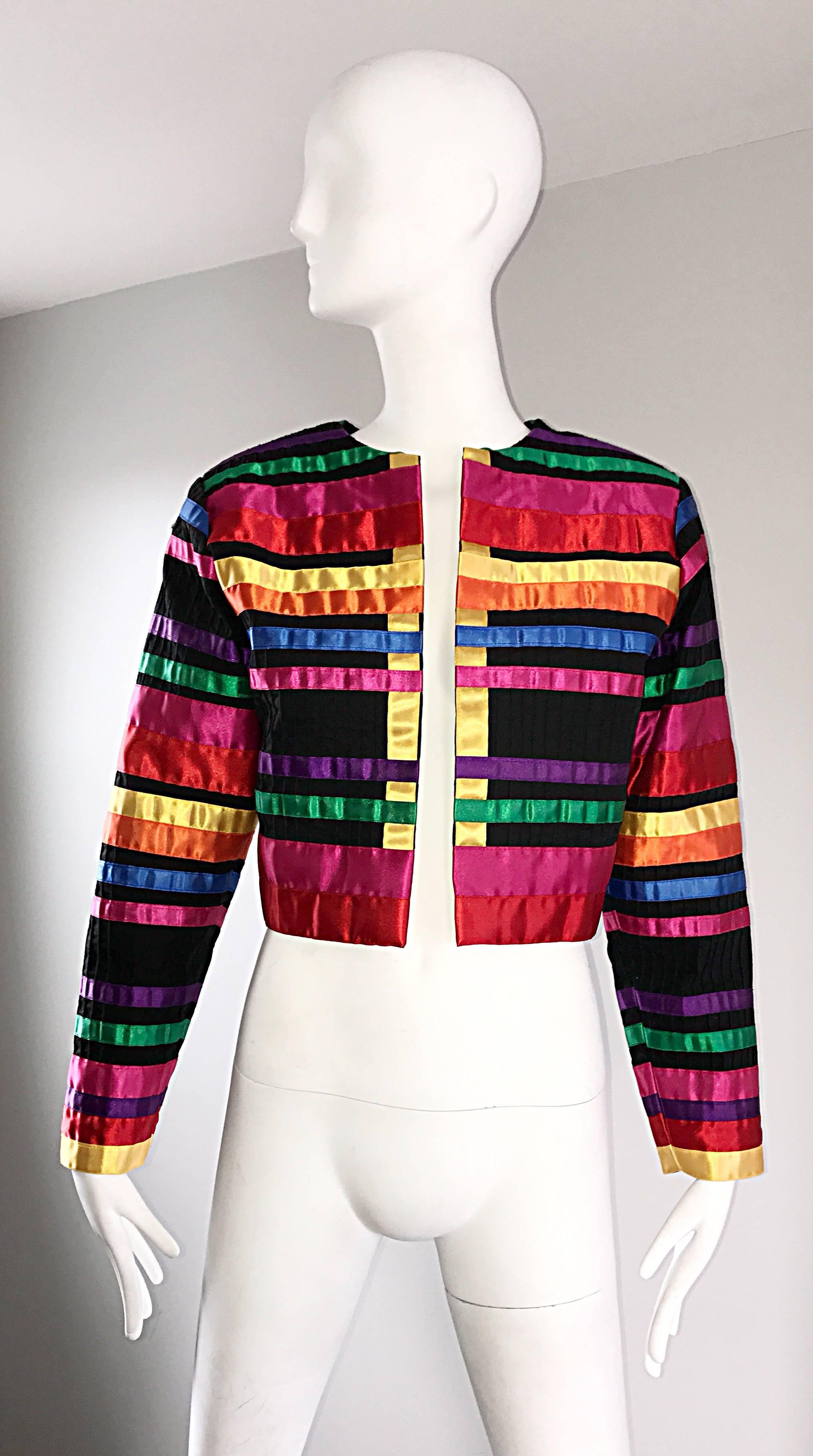 Fabulous Vintage Tachi Castillo Colorful Cotton + Silk Cropped Ribbon Jacket  3