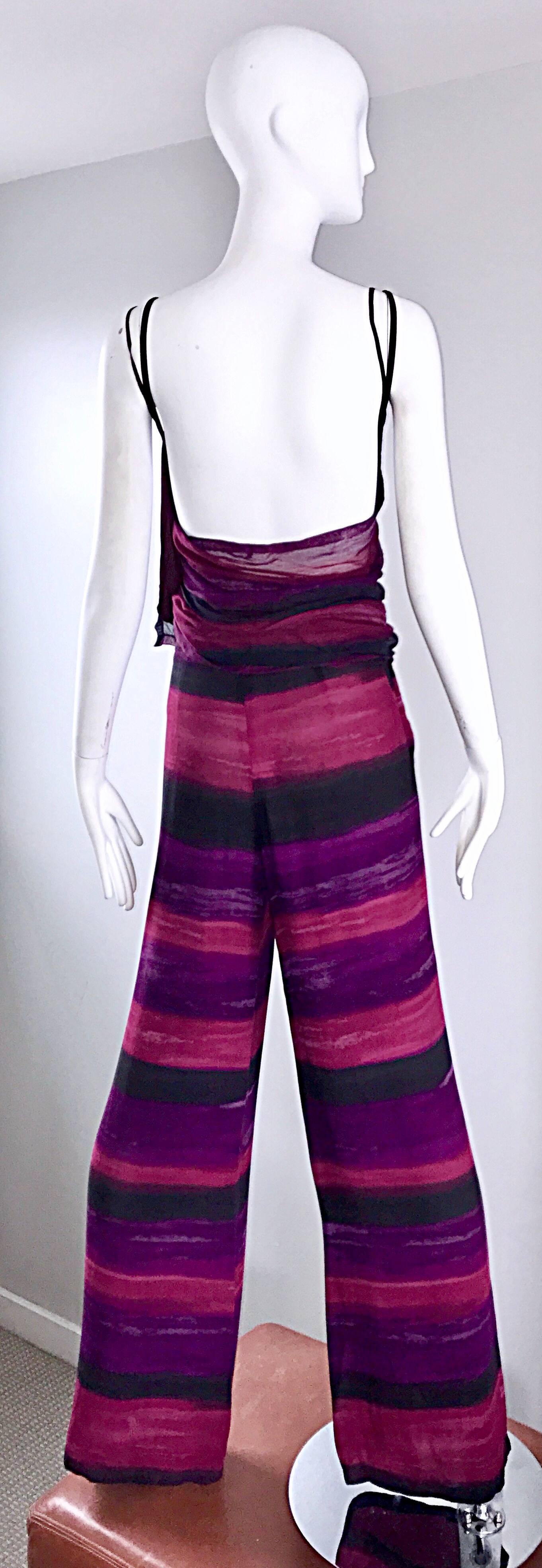 Women's Vintage Gianfranco Ferre Amazing 1990s Purple + Pink Wrap Top and Wide Leg Pants