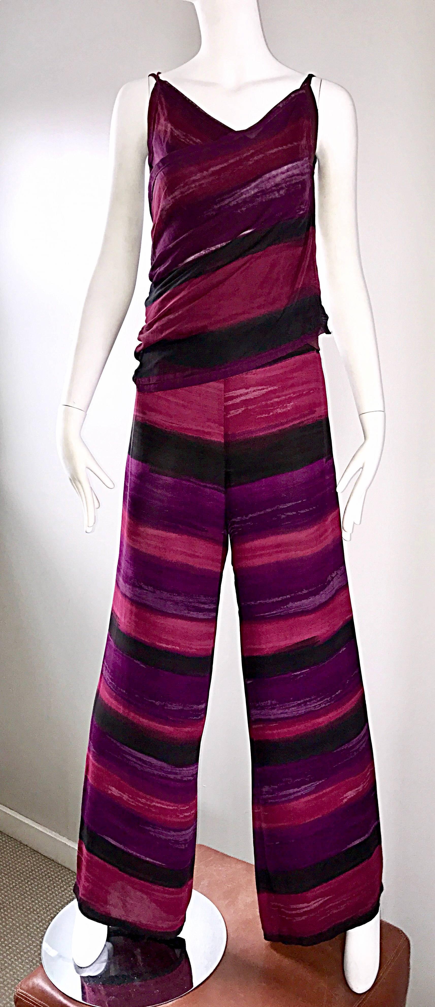 Vintage Gianfranco Ferre Amazing 1990s Purple + Pink Wrap Top and Wide Leg Pants 2