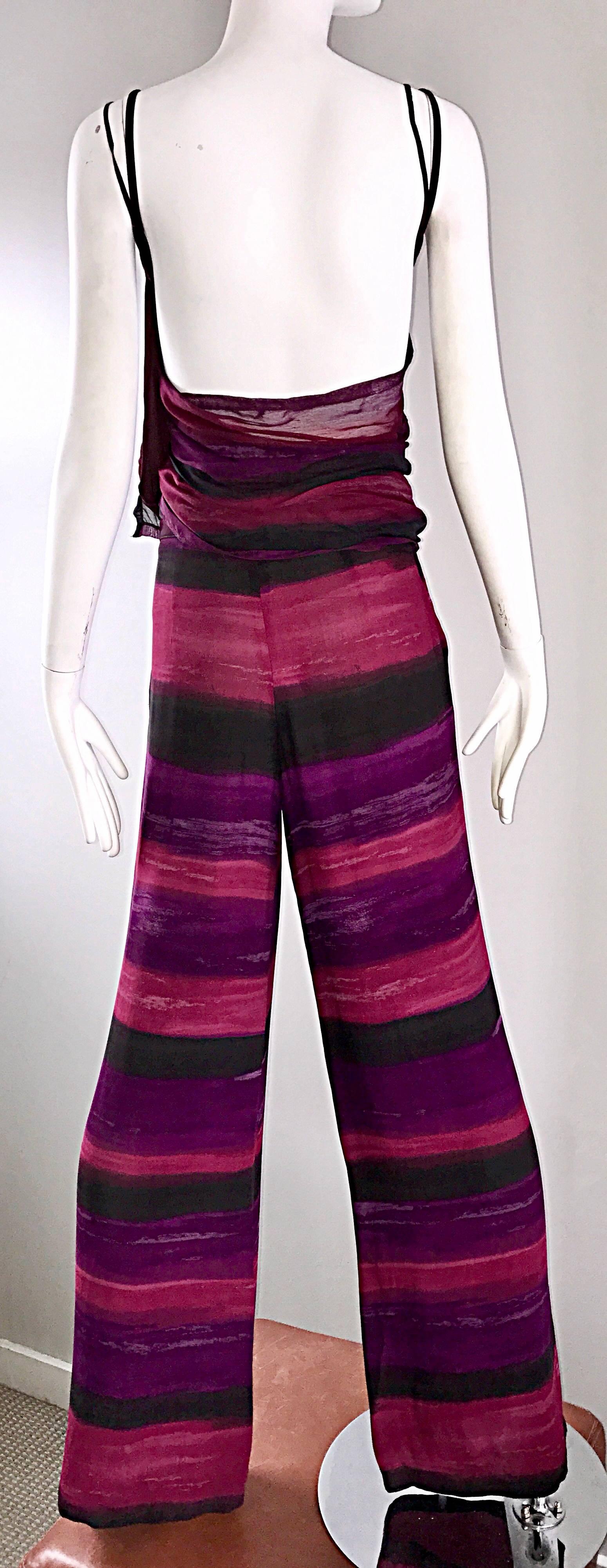 Vintage Gianfranco Ferre Amazing 1990s Purple + Pink Wrap Top and Wide Leg Pants 4