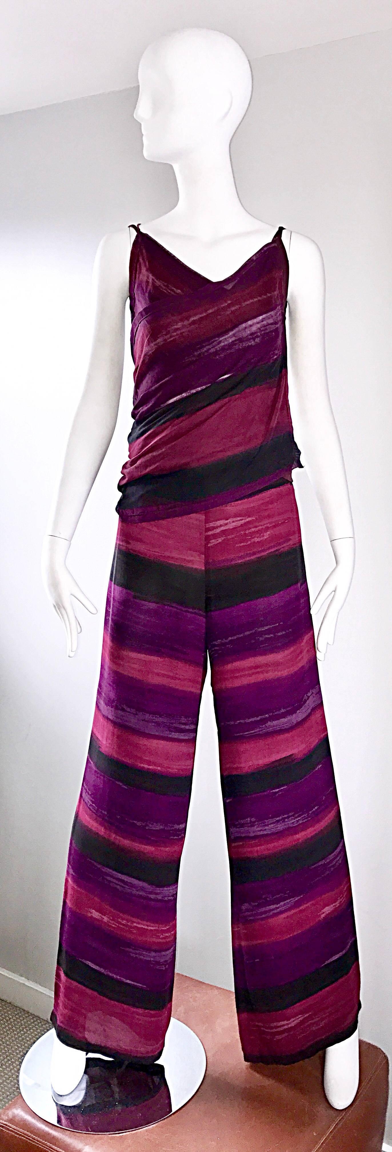 Vintage Gianfranco Ferre Amazing 1990s Purple + Pink Wrap Top and Wide Leg Pants 5