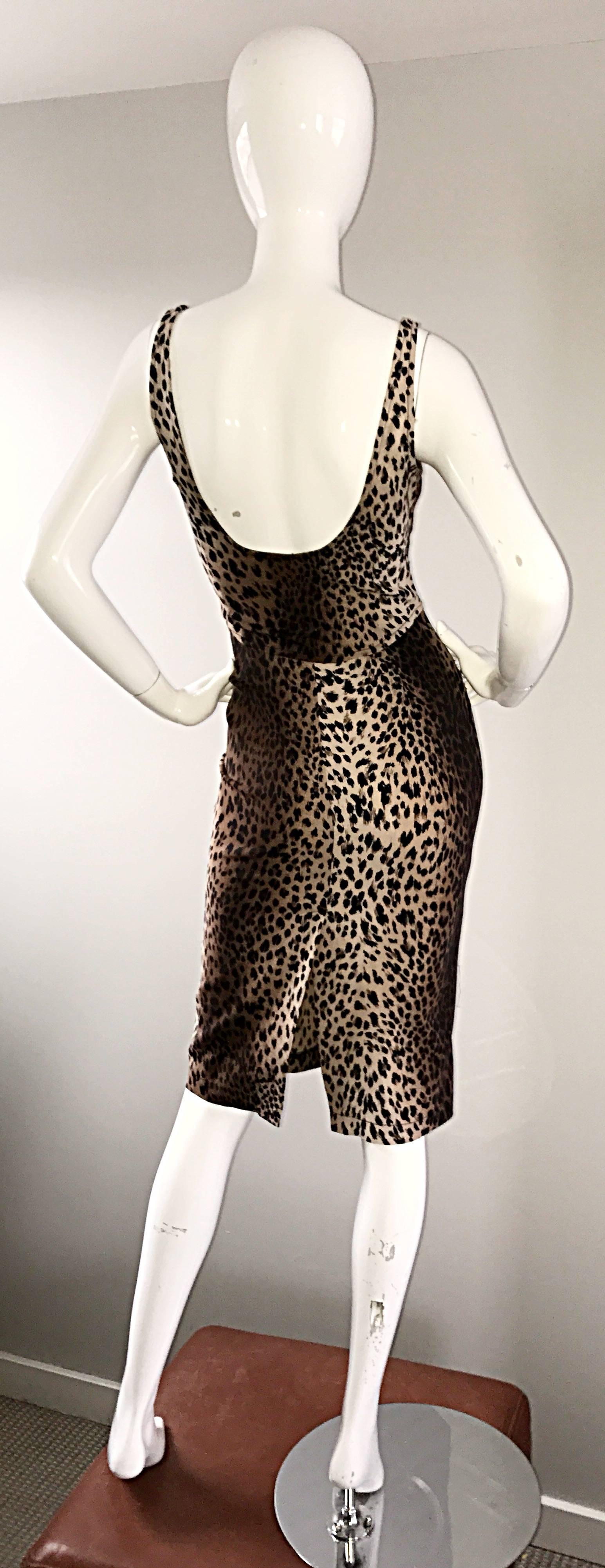 Black 1990s Moschino Sexy Vintage 90s Leopard Ombré Cheetah Size 10 Bodycon Dress