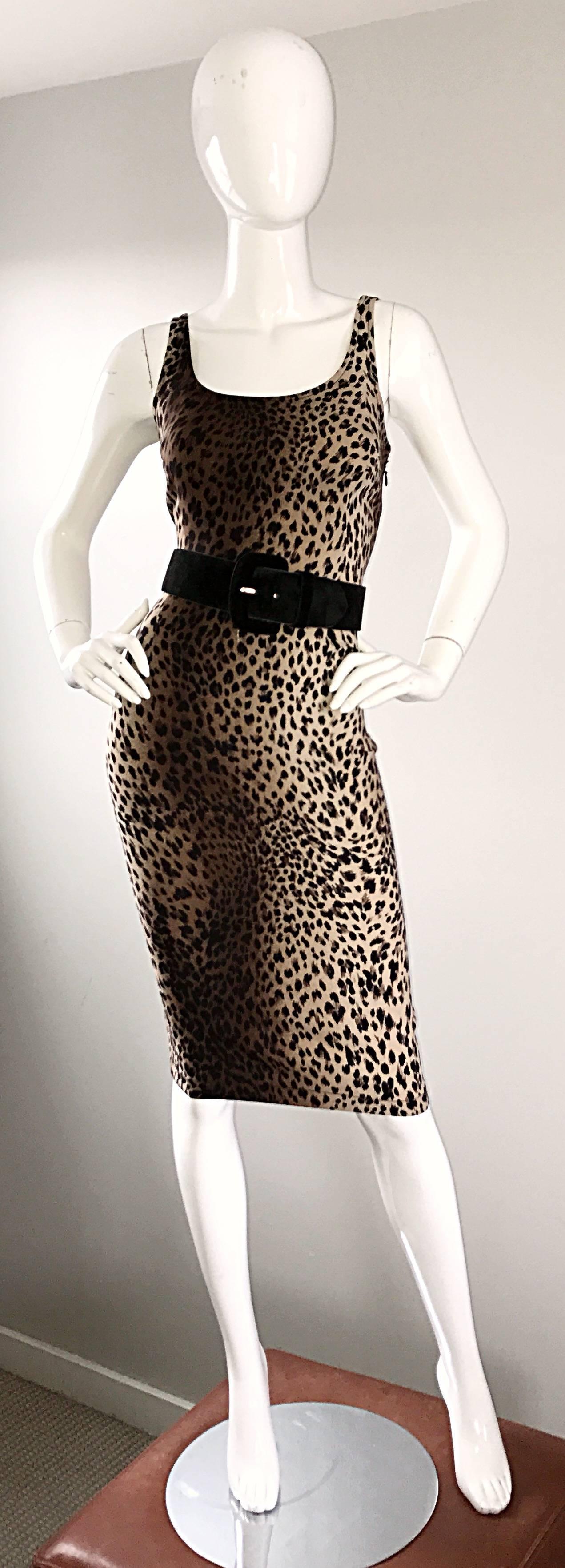 1990s Moschino Sexy Vintage 90s Leopard Ombré Cheetah Size 10 Bodycon Dress In Excellent Condition In San Diego, CA