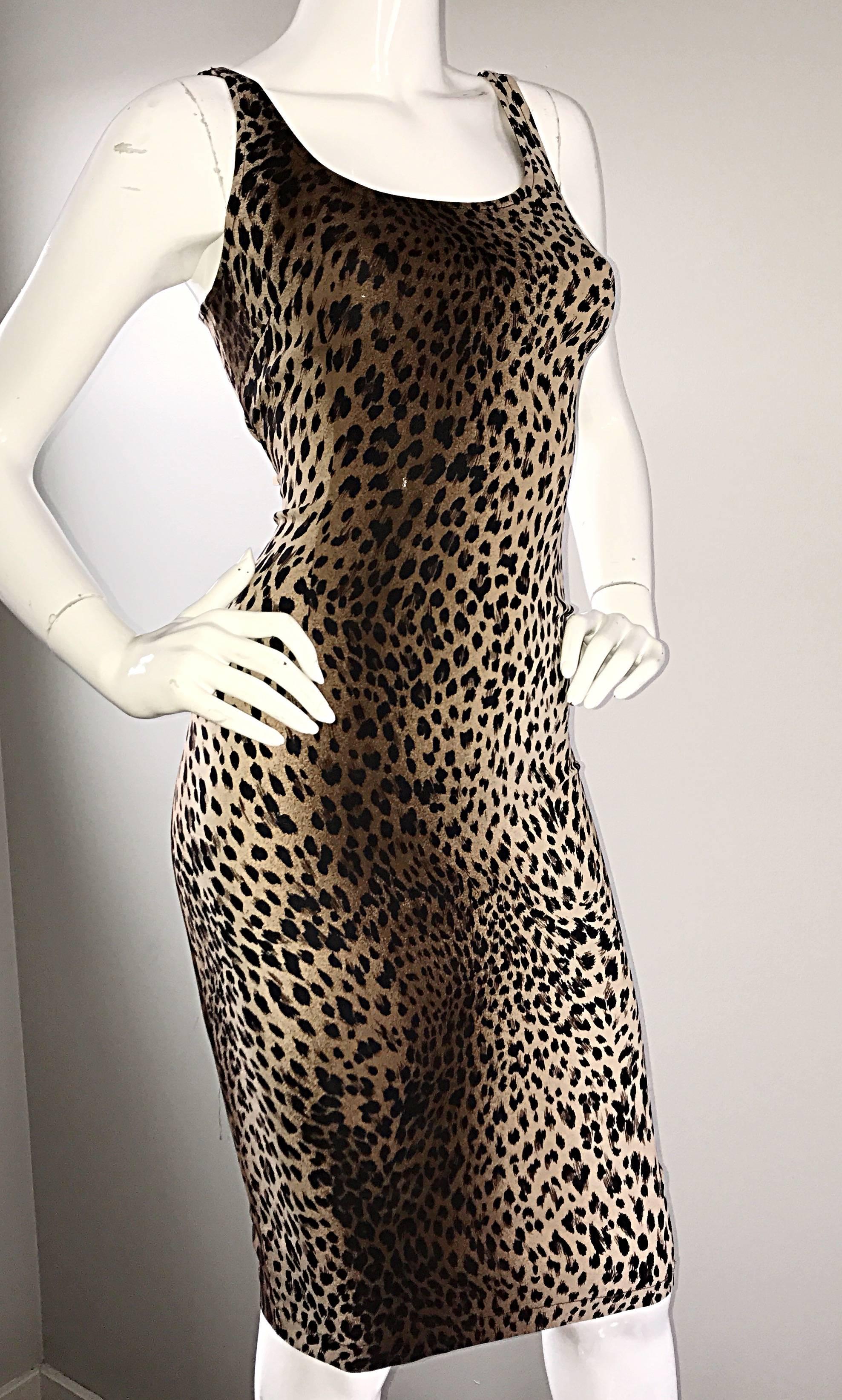 Women's 1990s Moschino Sexy Vintage 90s Leopard Ombré Cheetah Size 10 Bodycon Dress