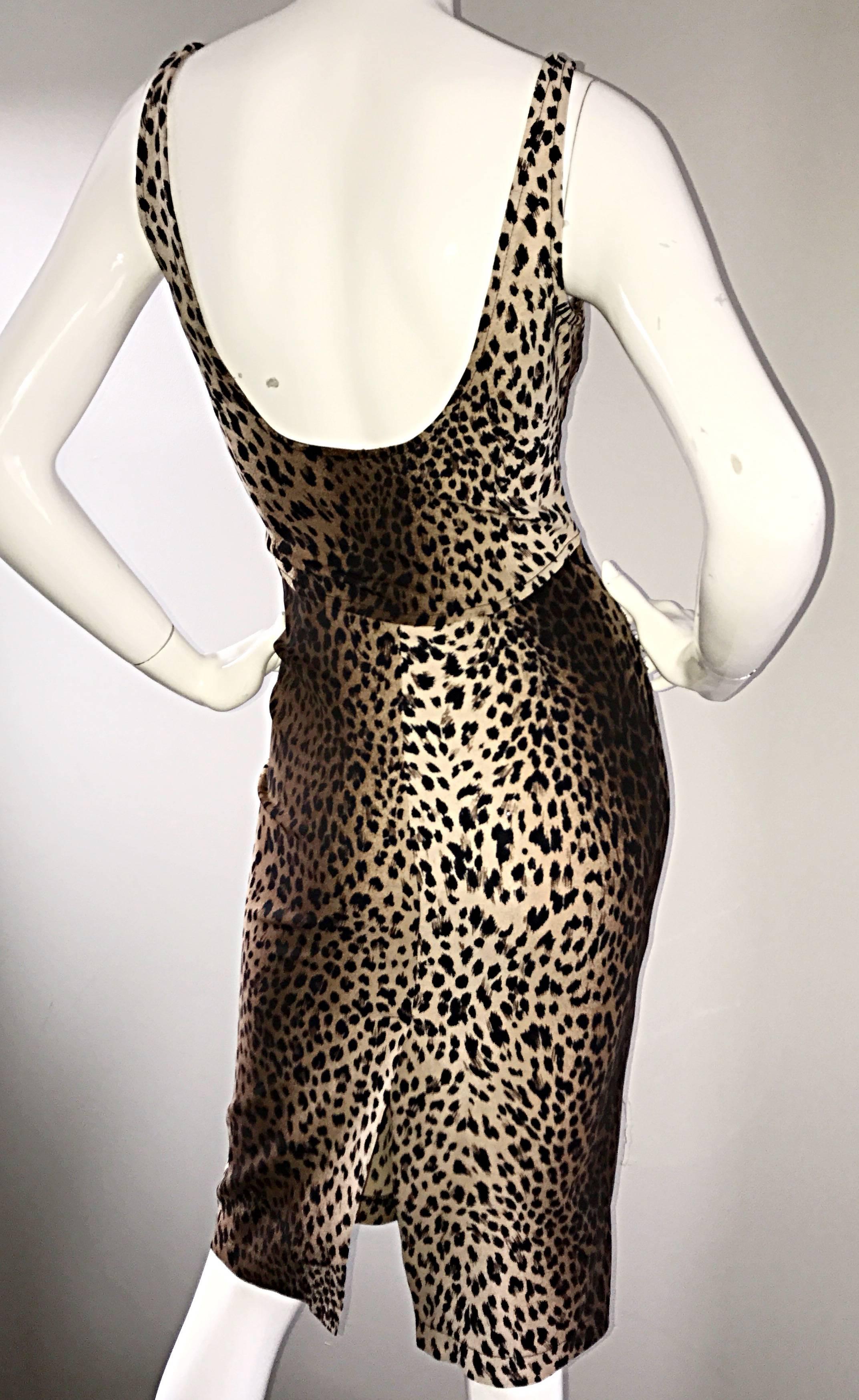 1990s Moschino Sexy Vintage 90s Leopard Ombré Cheetah Size 10 Bodycon Dress 2