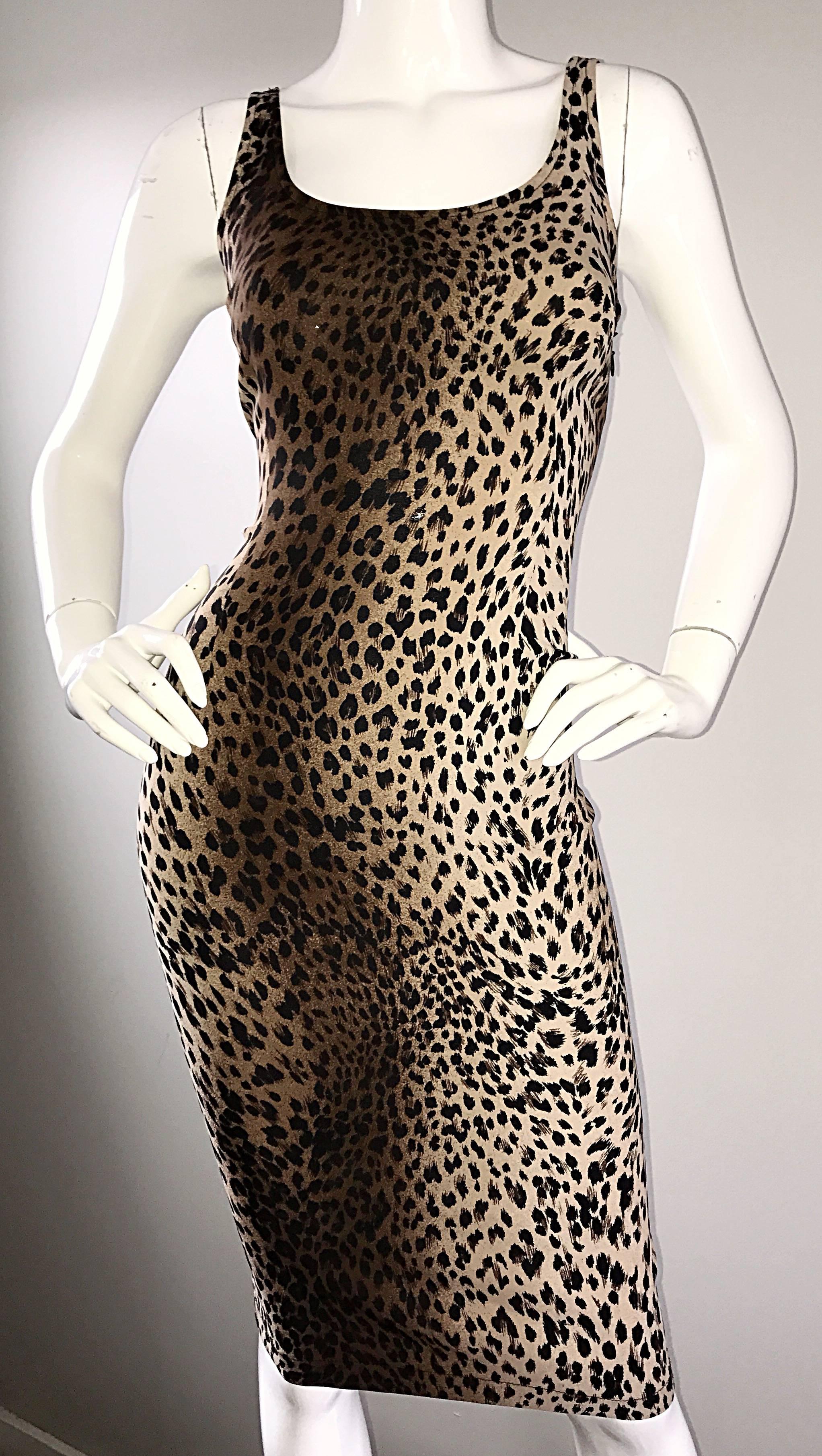 1990s Moschino Sexy Vintage 90s Leopard Ombré Cheetah Size 10 Bodycon Dress 1