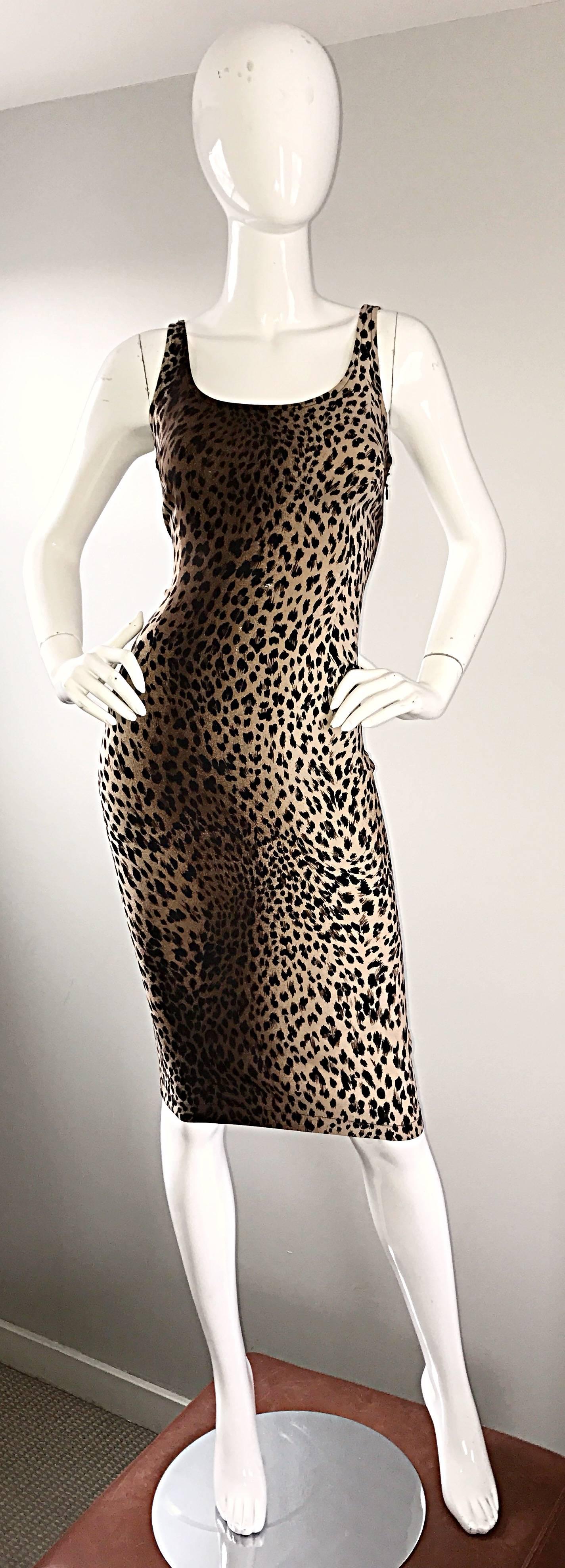 1990s Moschino Sexy Vintage 90s Leopard Ombré Cheetah Size 10 Bodycon Dress 3