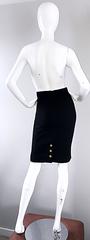 Vintage Chanel Black Wool High Waisted 90s Bodycon Pencil Skirt Gold CC Buttons