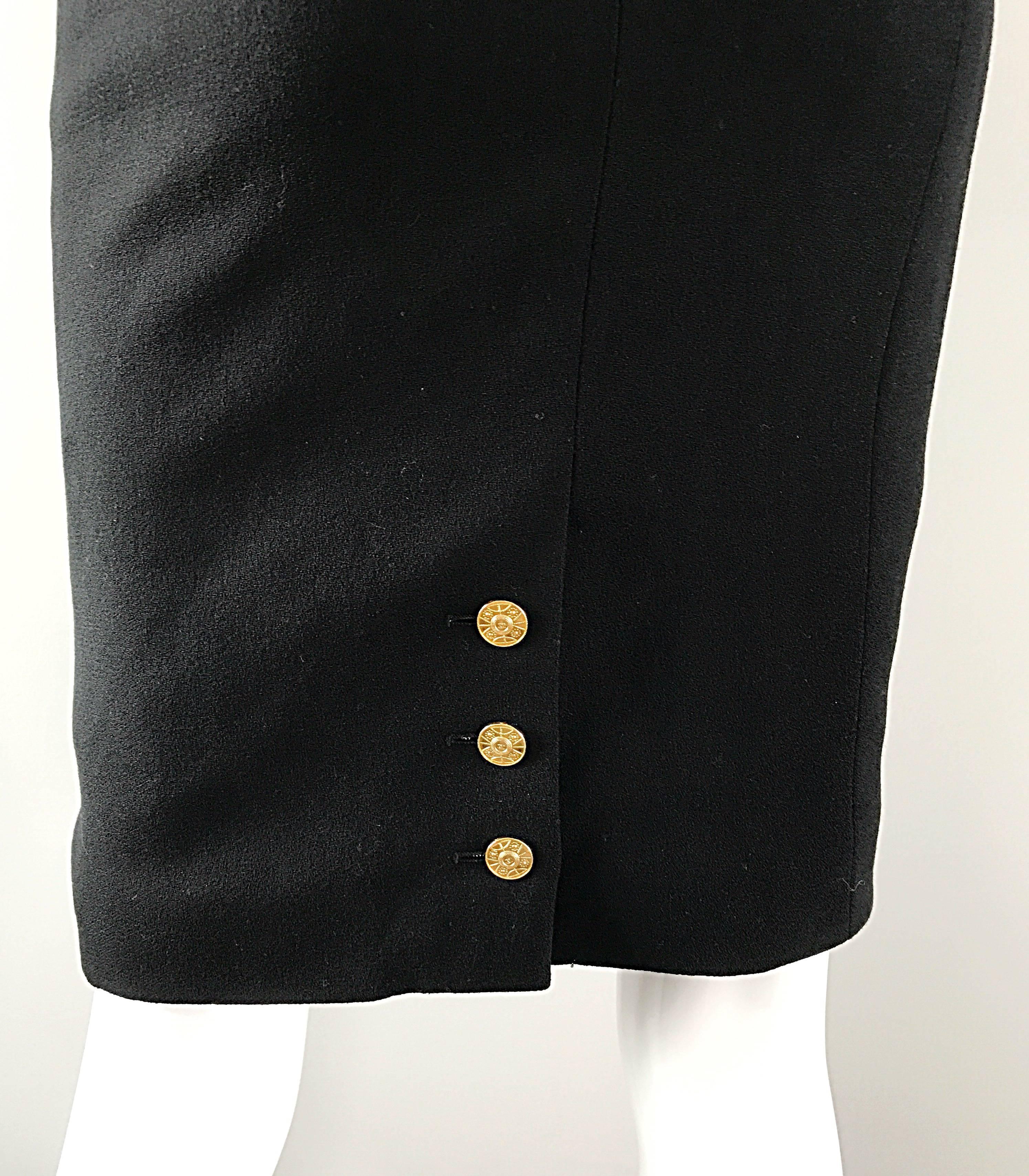 Vintage Chanel Black Wool High Waisted 90s Bodycon Pencil Skirt Gold CC ...