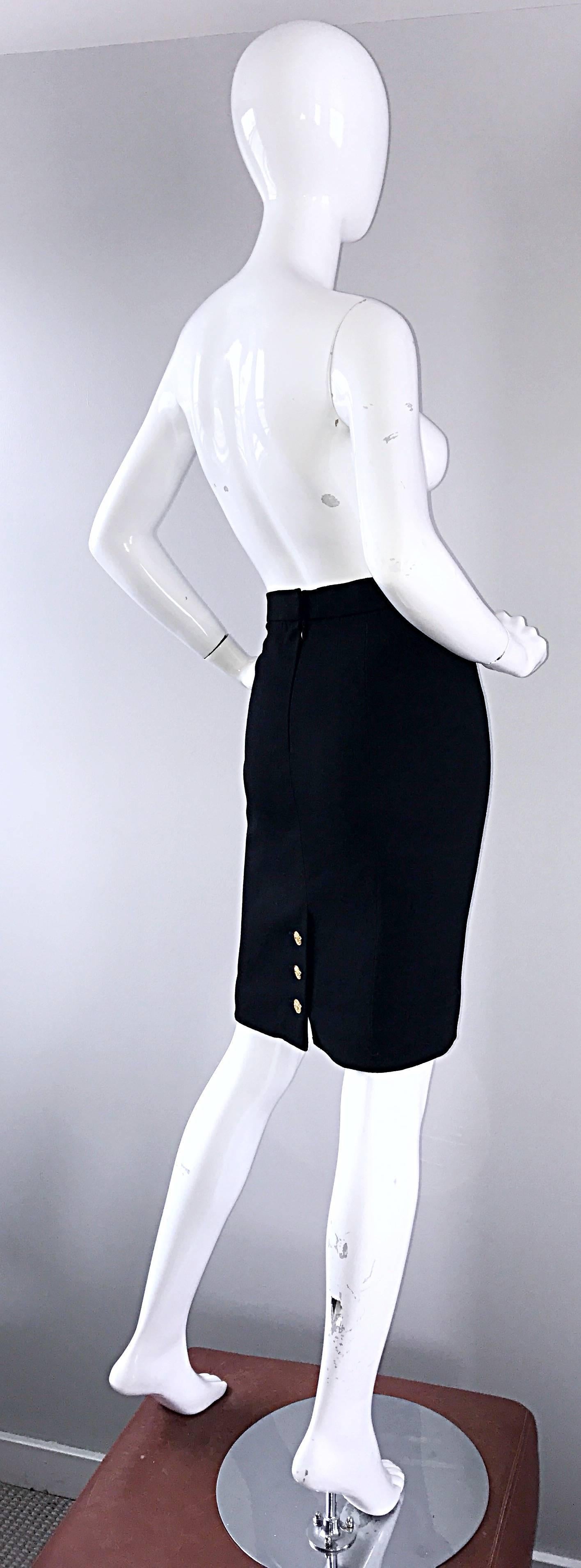 Vintage Chanel Black Wool High Waisted 90s Bodycon Pencil Skirt Gold CC ...