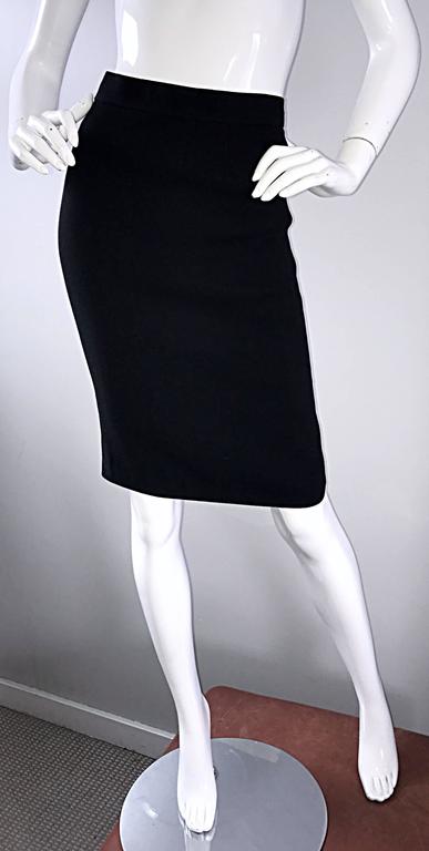 Vintage Chanel Black Wool High Waisted 90s Bodycon Pencil Skirt Gold CC  Buttons For Sale at 1stDibs | chanel black skirt, gold bodycon skirt,  chanel pencil skirt