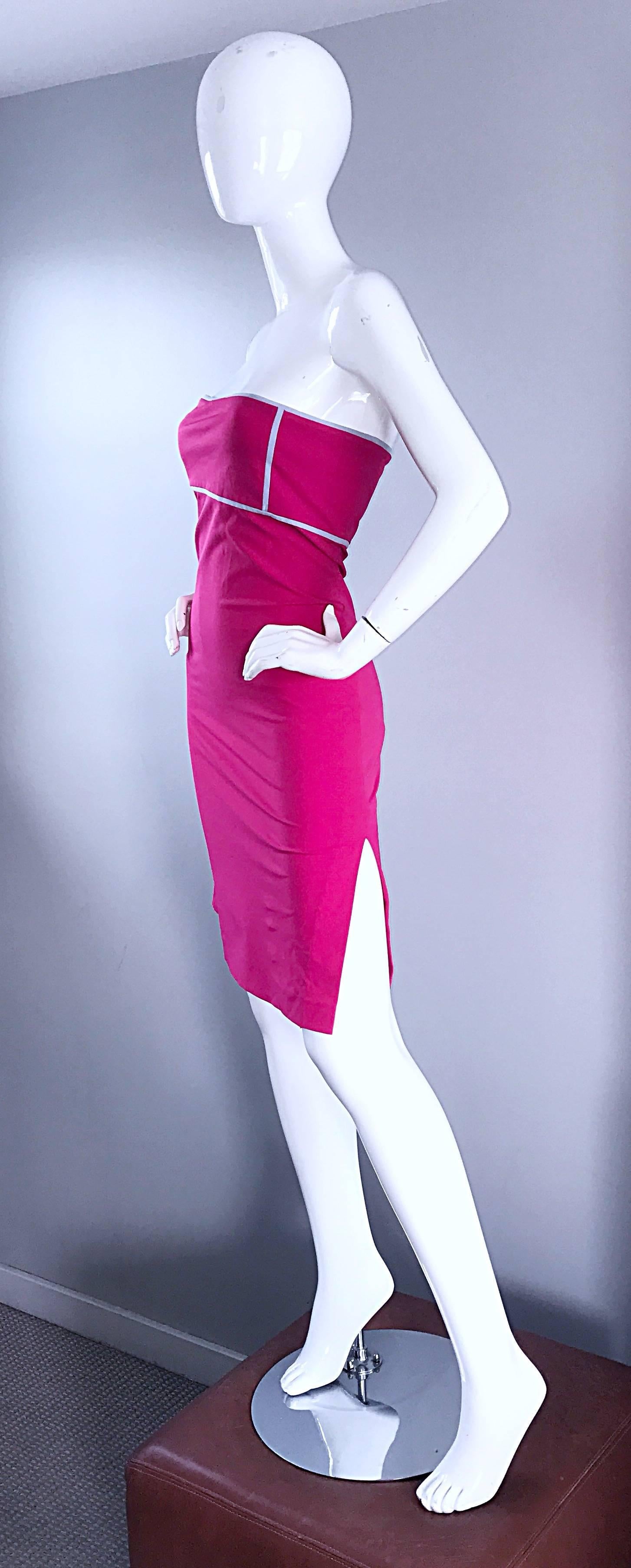 Women's Sexy Vintage Gianni Versace Versus 1990s Hot Pink Fuchsia 90s Strapless Dress For Sale