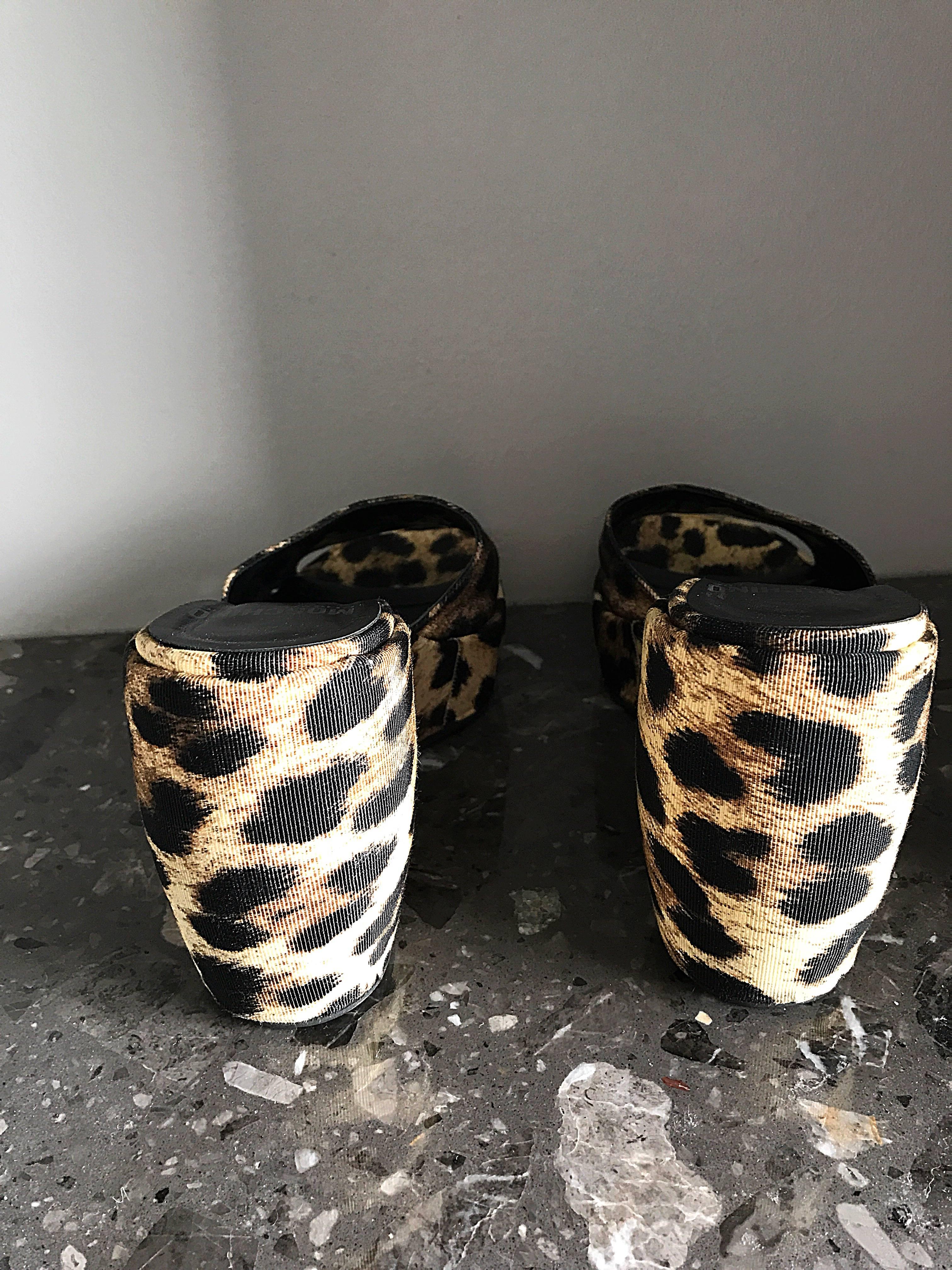 New Vintage Moschino Cheap & Chic 1990s Leopard + Flower Embroidered Wedges 36 6 For Sale 2