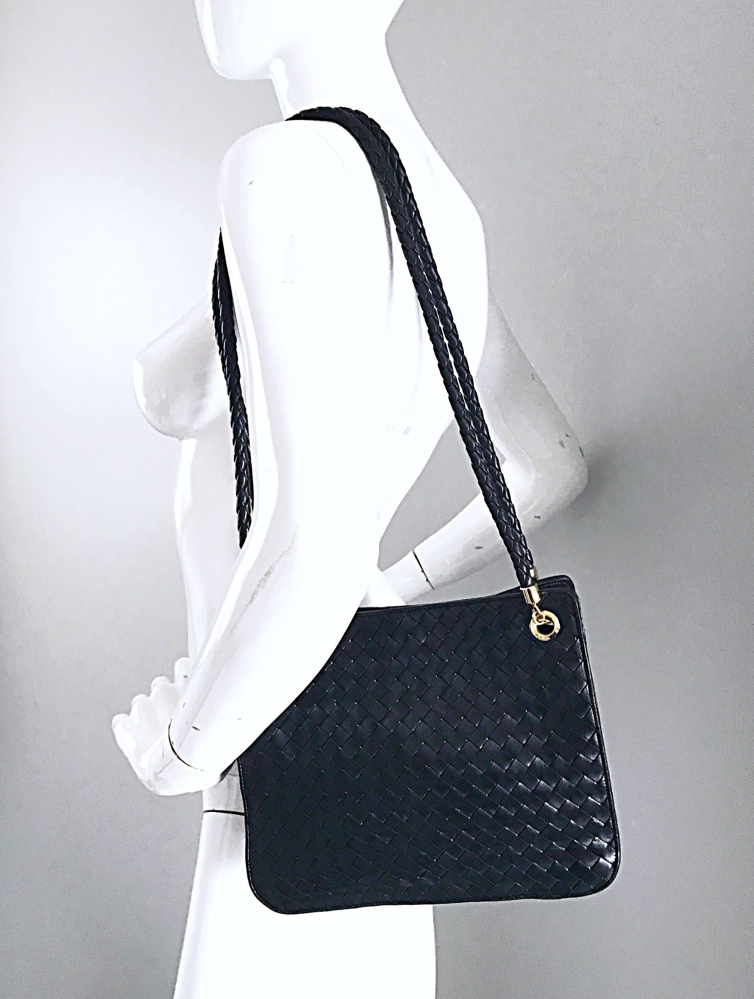 Bottega Veneta Vintage Classic Black Woven Napa Leather Shoulder Bag Purse Tote 3