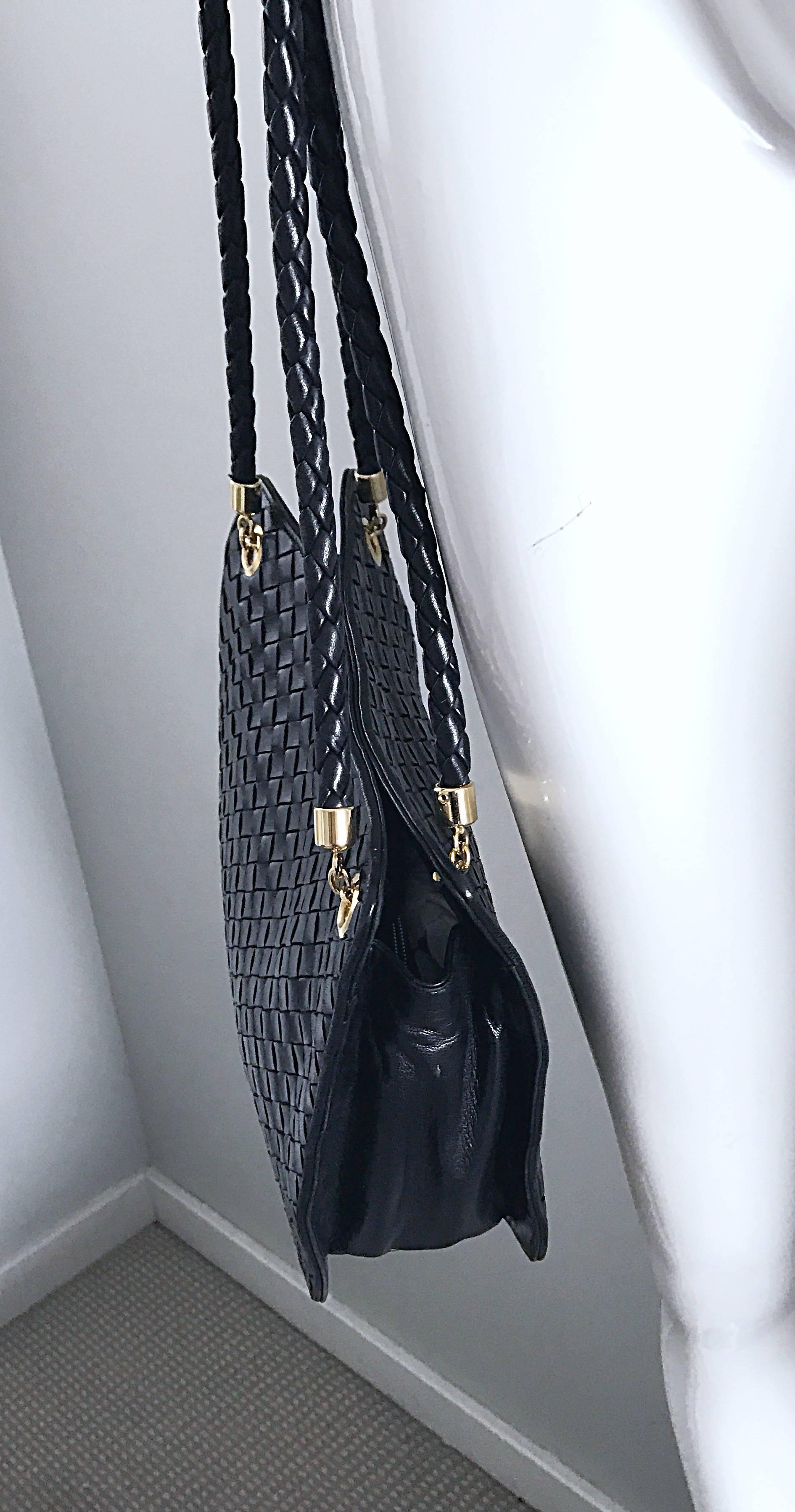 Bottega Veneta Vintage Classic Black Woven Napa Leather Shoulder Bag Purse Tote 2